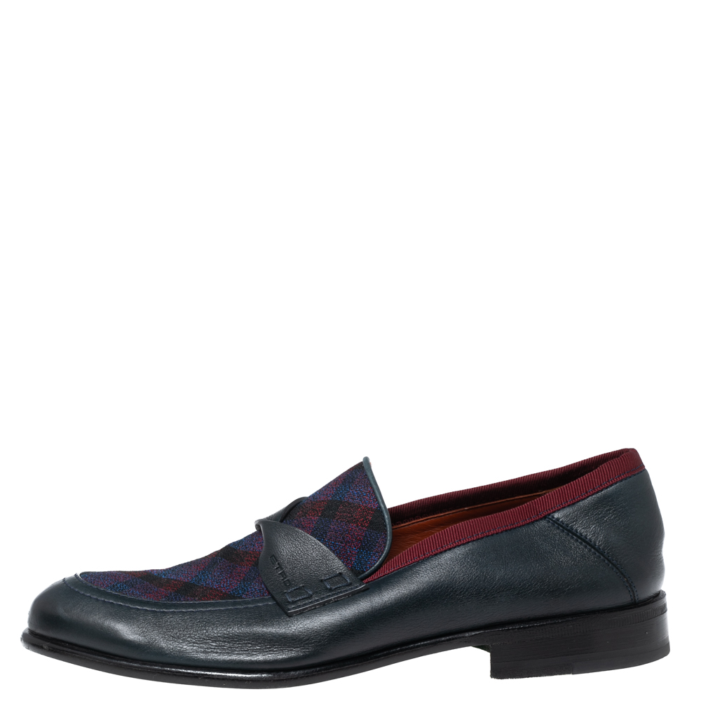

Etro Tri-Color Leather and Fabric Twisted Strap Loafers Size, Navy blue