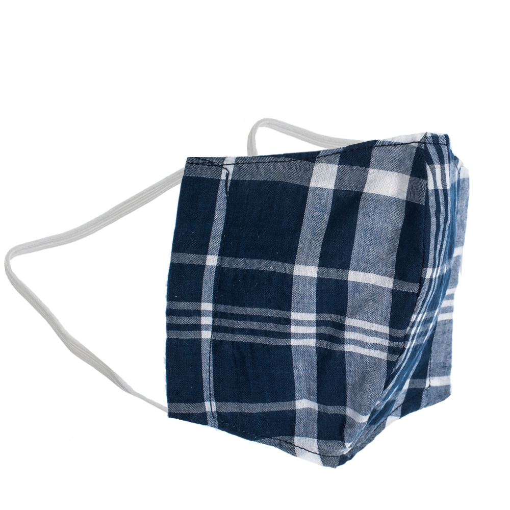 Non-Medical Handmade Blue Plaid Cotton Face Mask - Pack Of 2 (Available for UAE Customers Only)