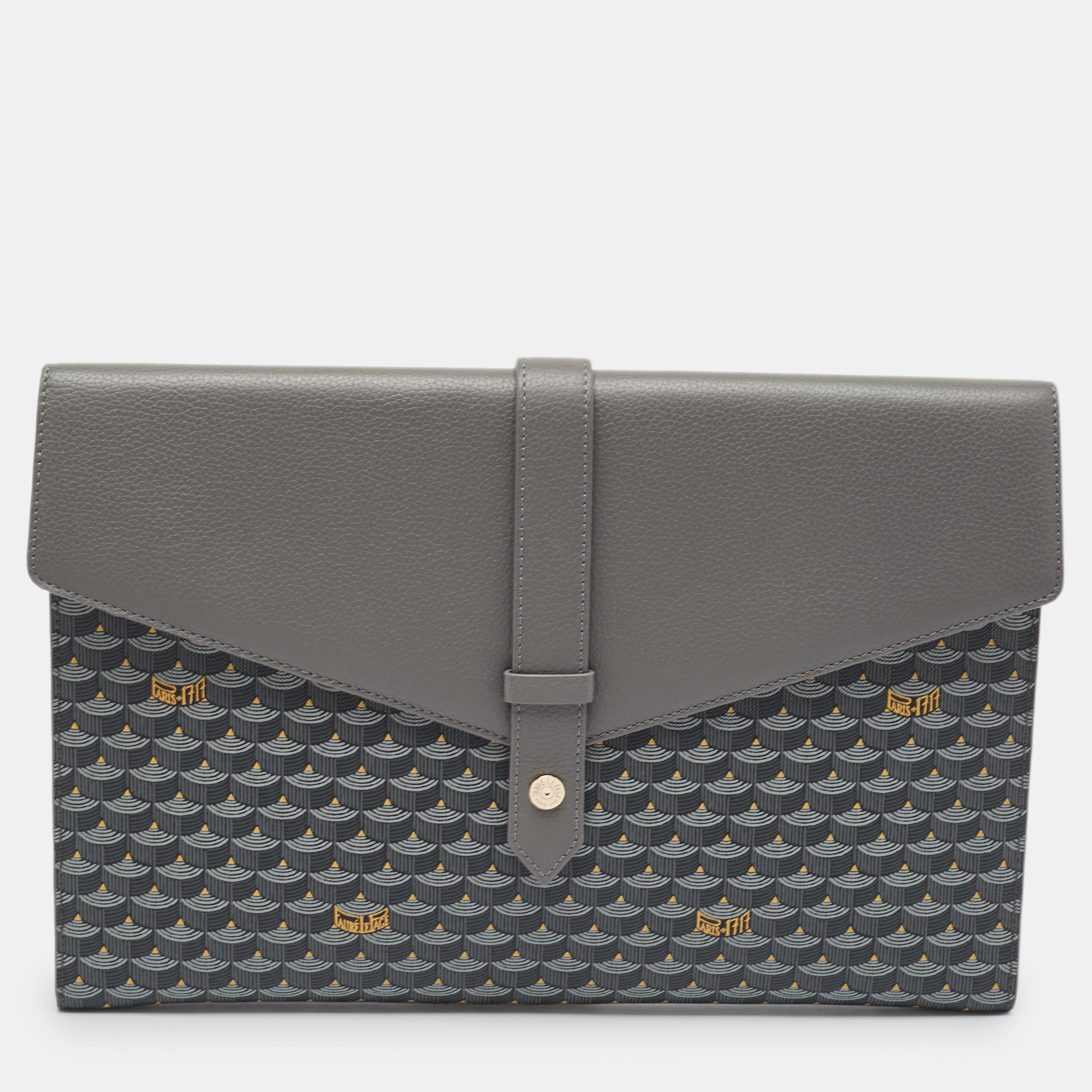 

Fauré Le Page Grey Coated Canvas and Leather Express Envelope Clutch
