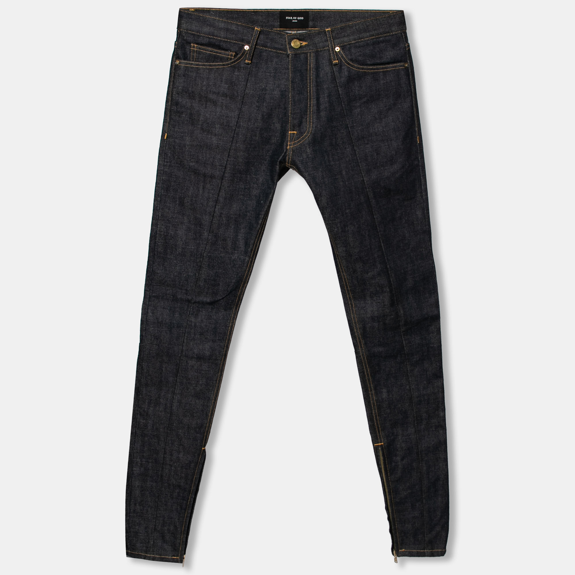 Pre-owned Fear Of God Navy Blue Denim Zipped Hem Slim Fit Jeans M