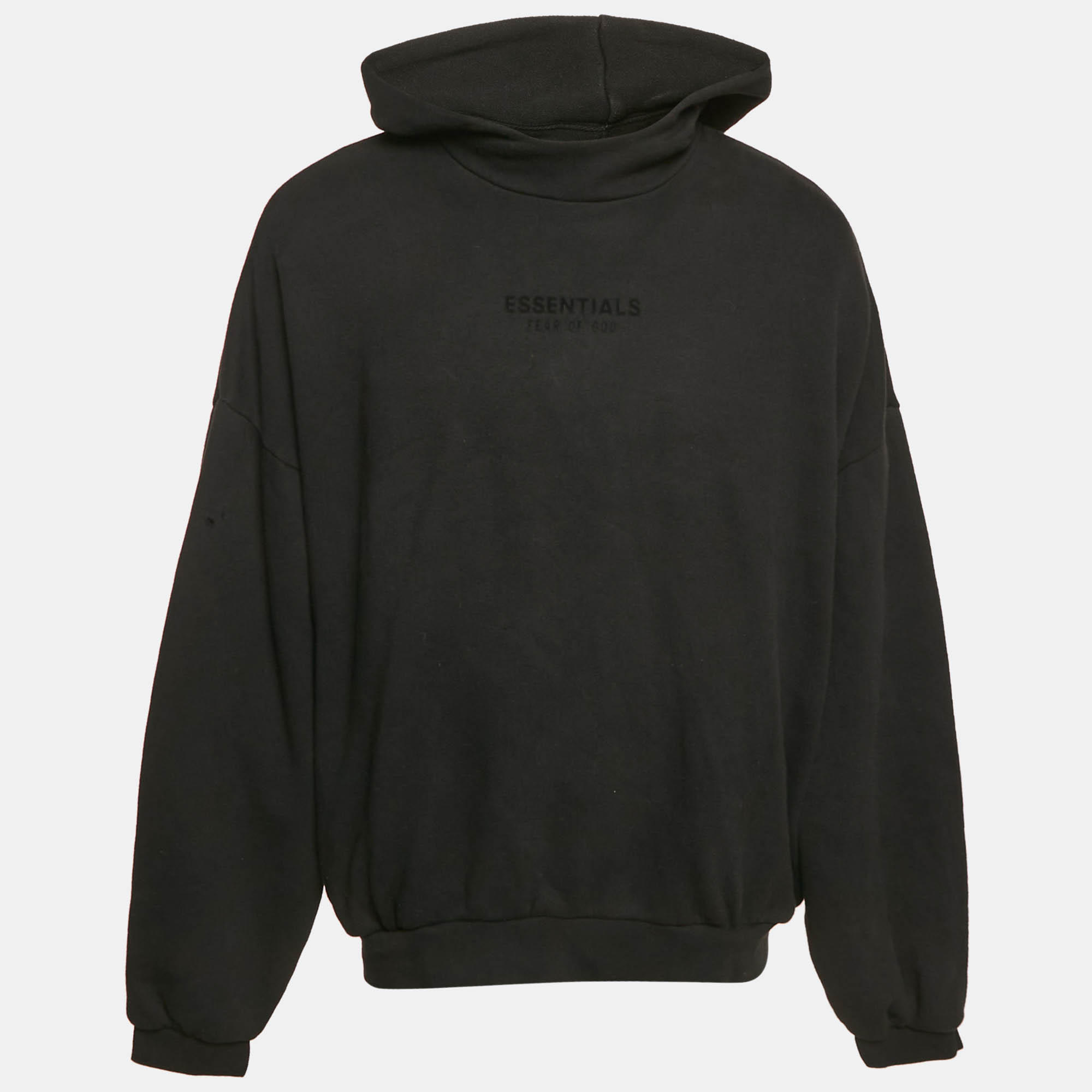 

Fear of God Essentials Black Logo Print Cotton Hoodie L