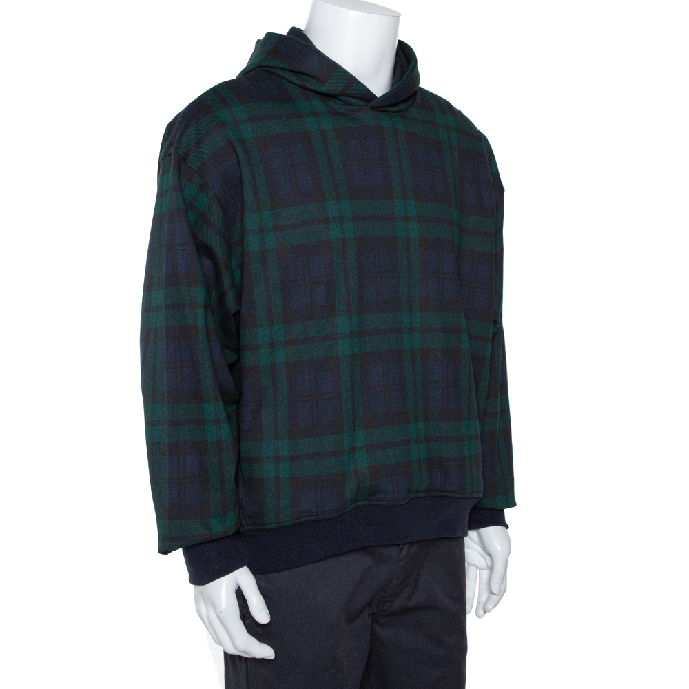 

Fear Of God Fifth Collection Green Plaid Print Cotton Hoodie