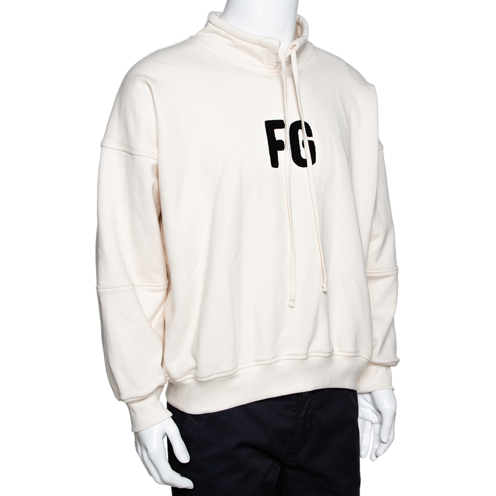 

Fear Of God Sixth Collection Cream Cotton Appliqued Mock Neck Sweatshirt