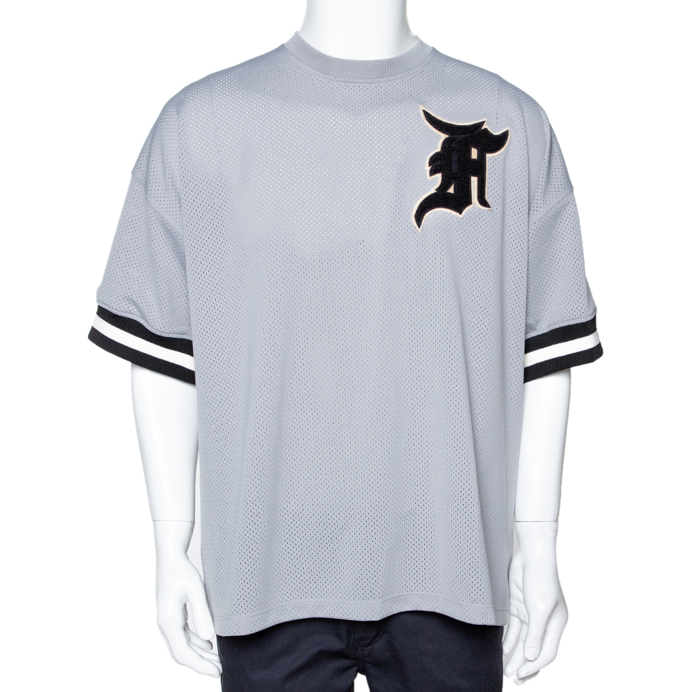 Fear of God Grey Mesh Baseball Jersey Oversized T-Shirt M
