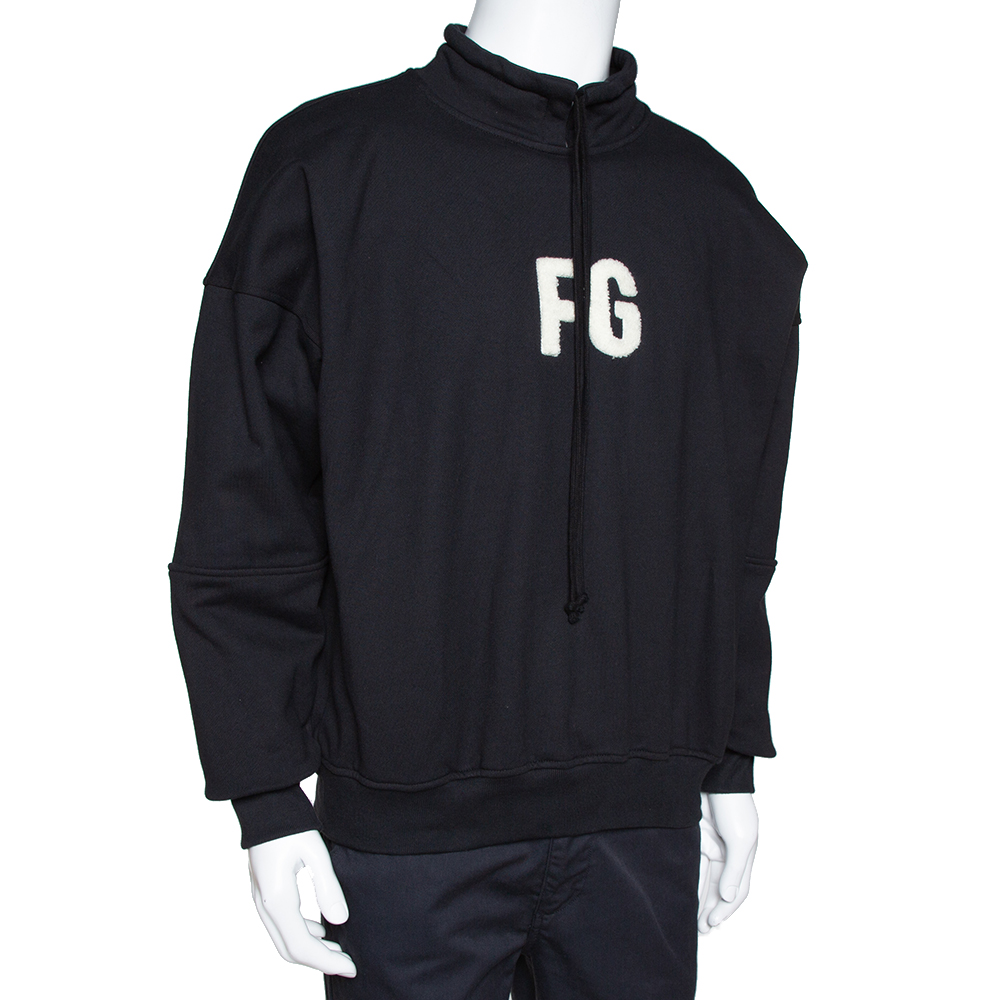 

Fear of God Sixth Collection Black Logo Appliqued Mock Neck Sweatshirt