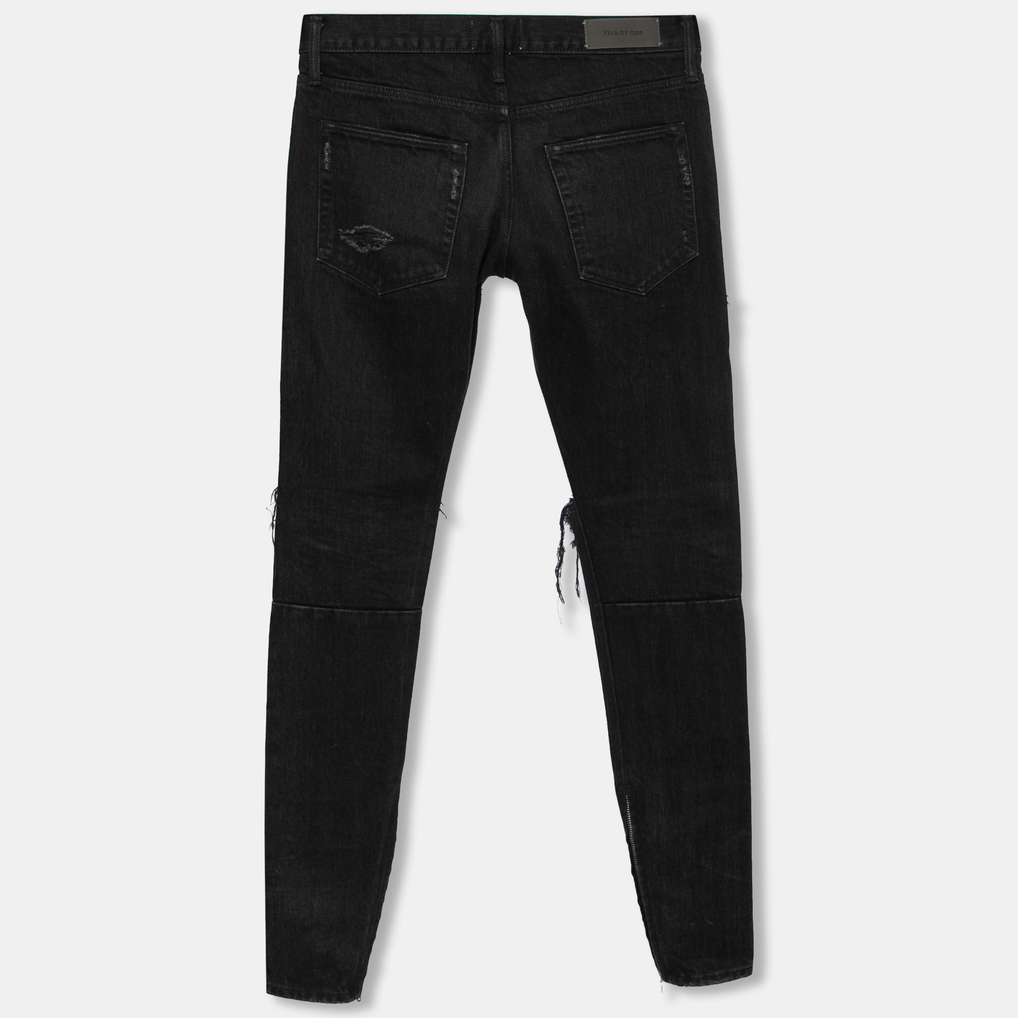 

Fear of God Fourth Collection Black Distressed Zipped Hem Jeans