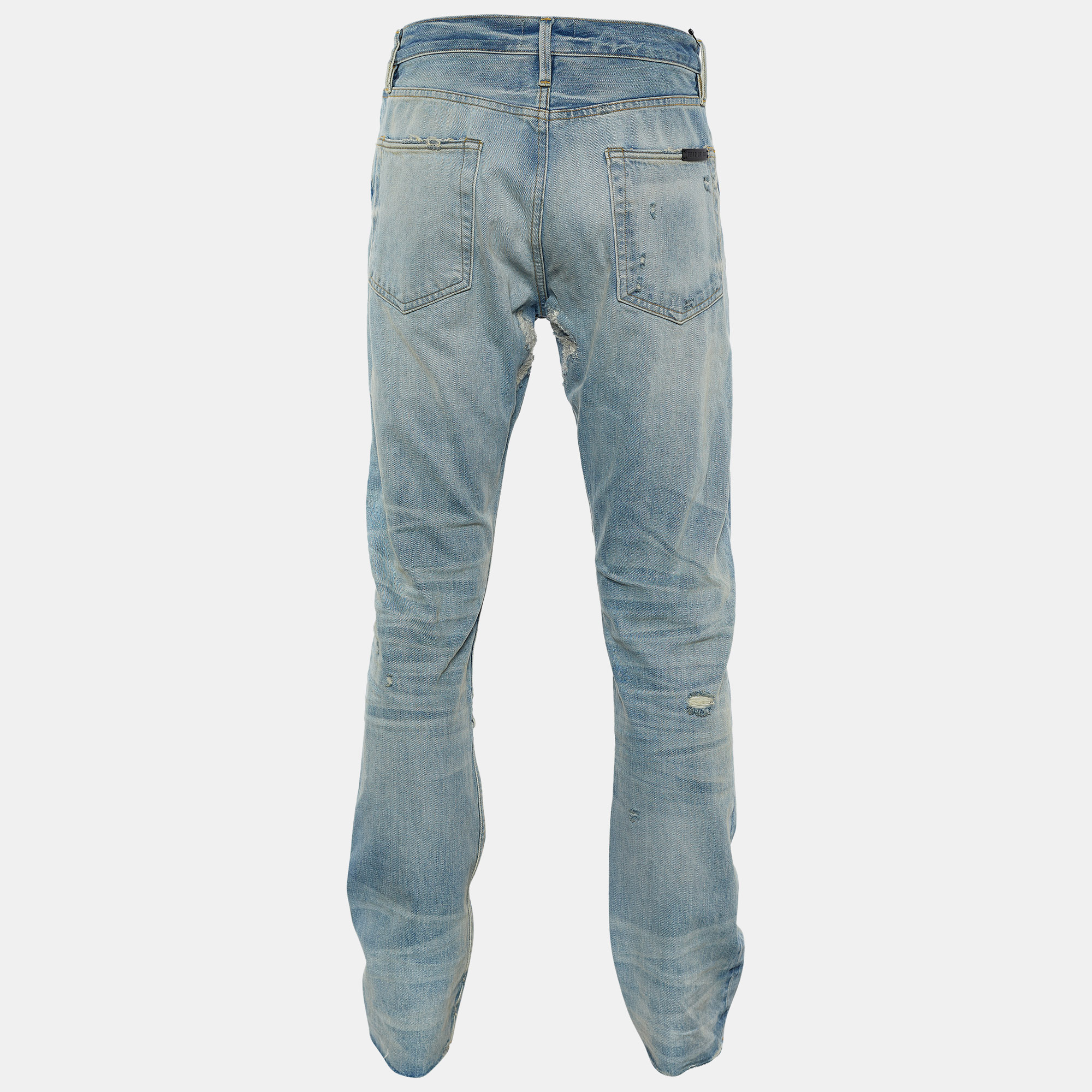 

Fear of God Blue Denim Distressed Straight Fit Jeans  /Waist - 35.5