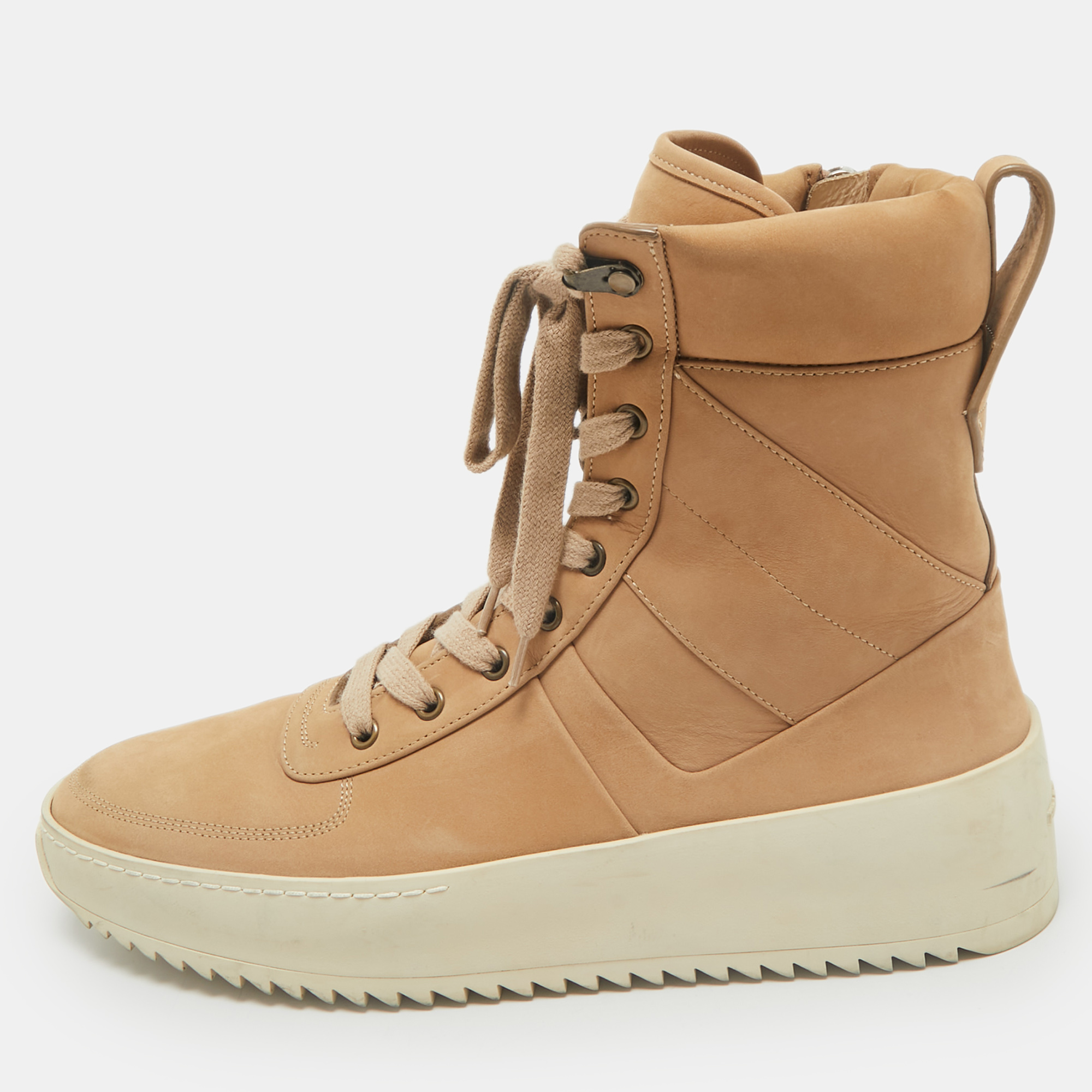 

Fear Of God Brown Nubuck Leather Military High Top Sneakers Size, Beige