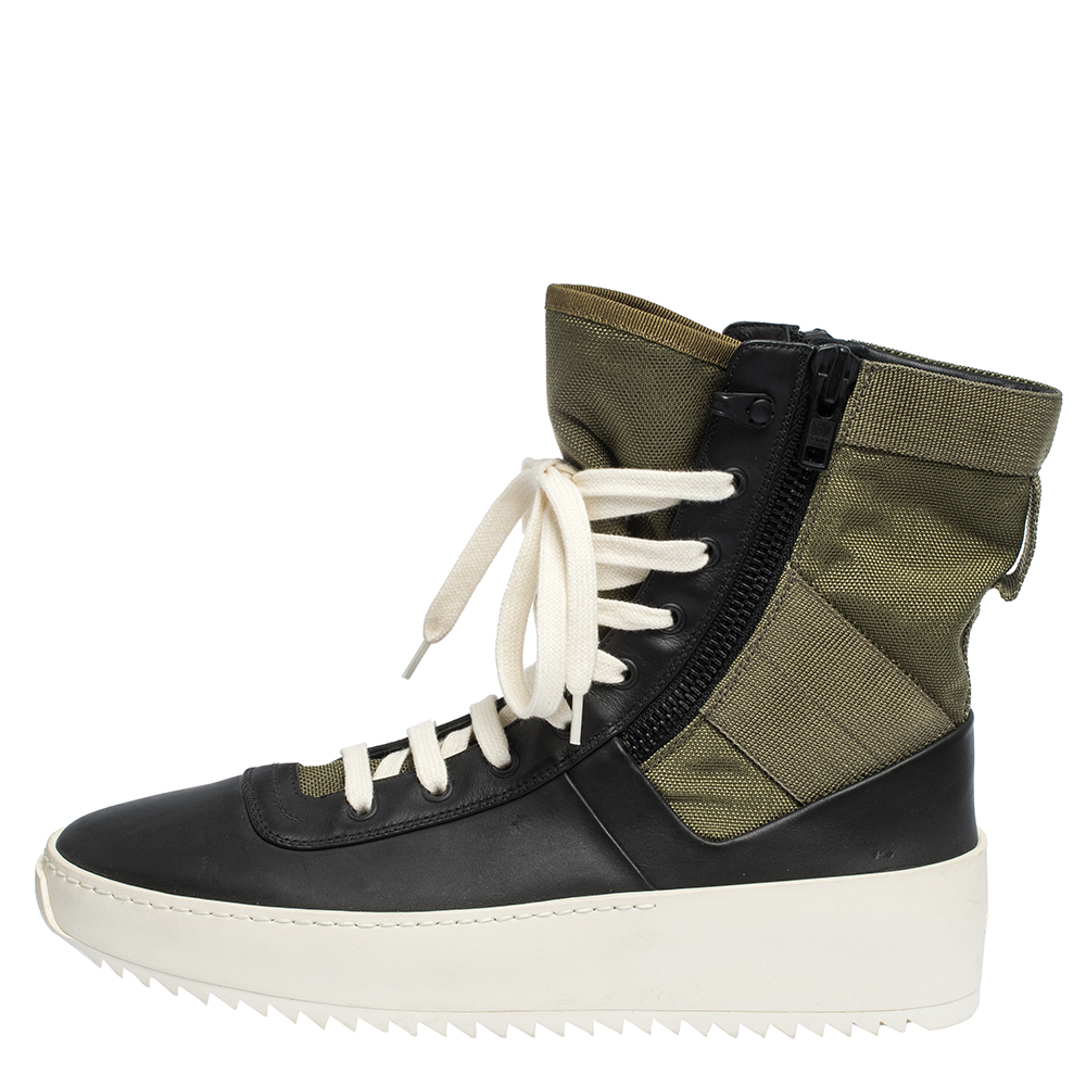 

Fear Of God Green/Black Leather and Canvas Jungle High Top Sneakers Size