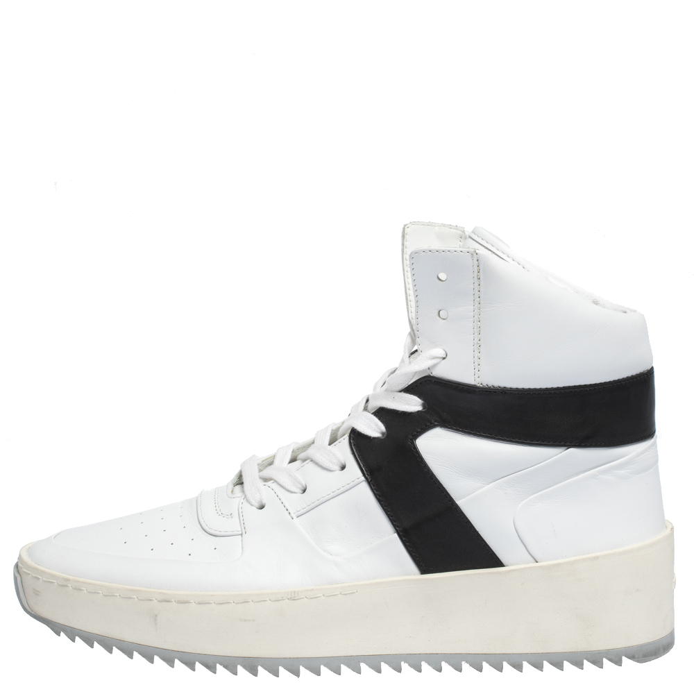 

Fear Of God White/Black Leather Basketball High Top Sneakers Size