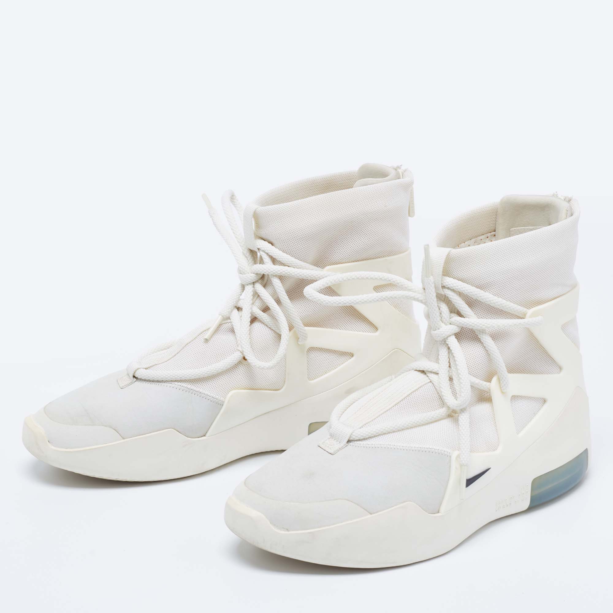 

Nike Air X Fear Of God White/Grey Leather And Mesh Basketball High Top Sneakers Size
