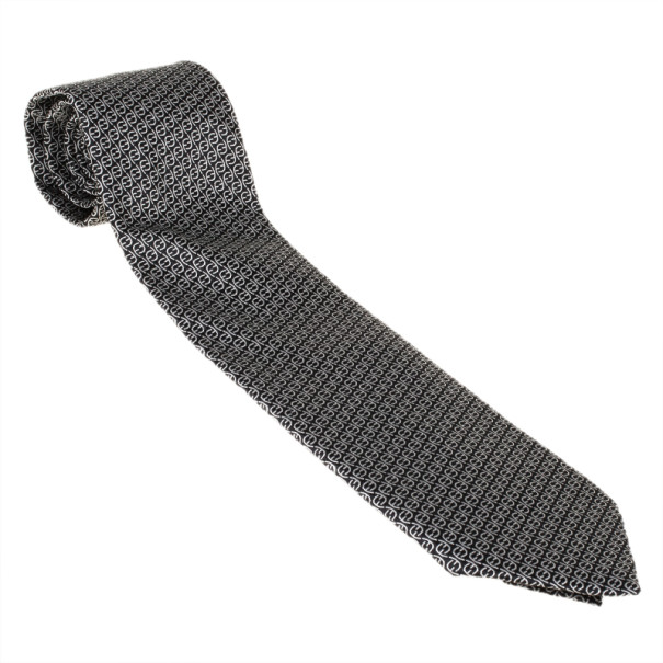 Pre Owned Fendi Black FF Embroidered Silk Tie