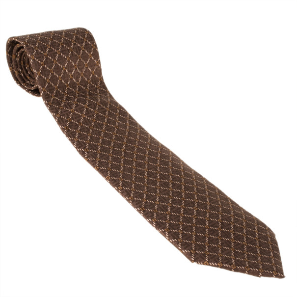 Fendi Brown FF Silk Embroidered Tie 