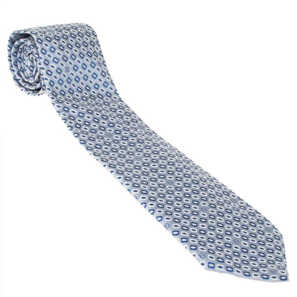 Pre Owned Fendi Blue Silk Embroidered Tie