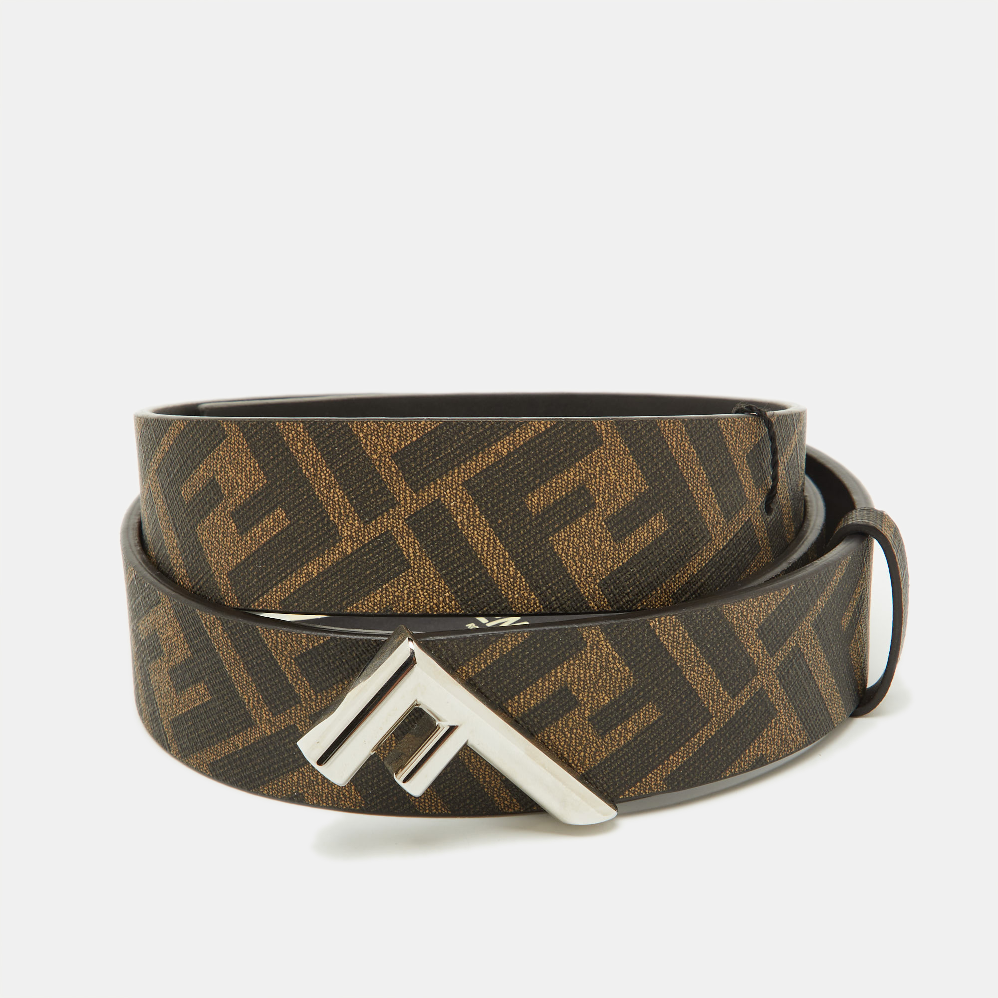 

Fendi Brown Zucca Canvas Logo Buckle Belt