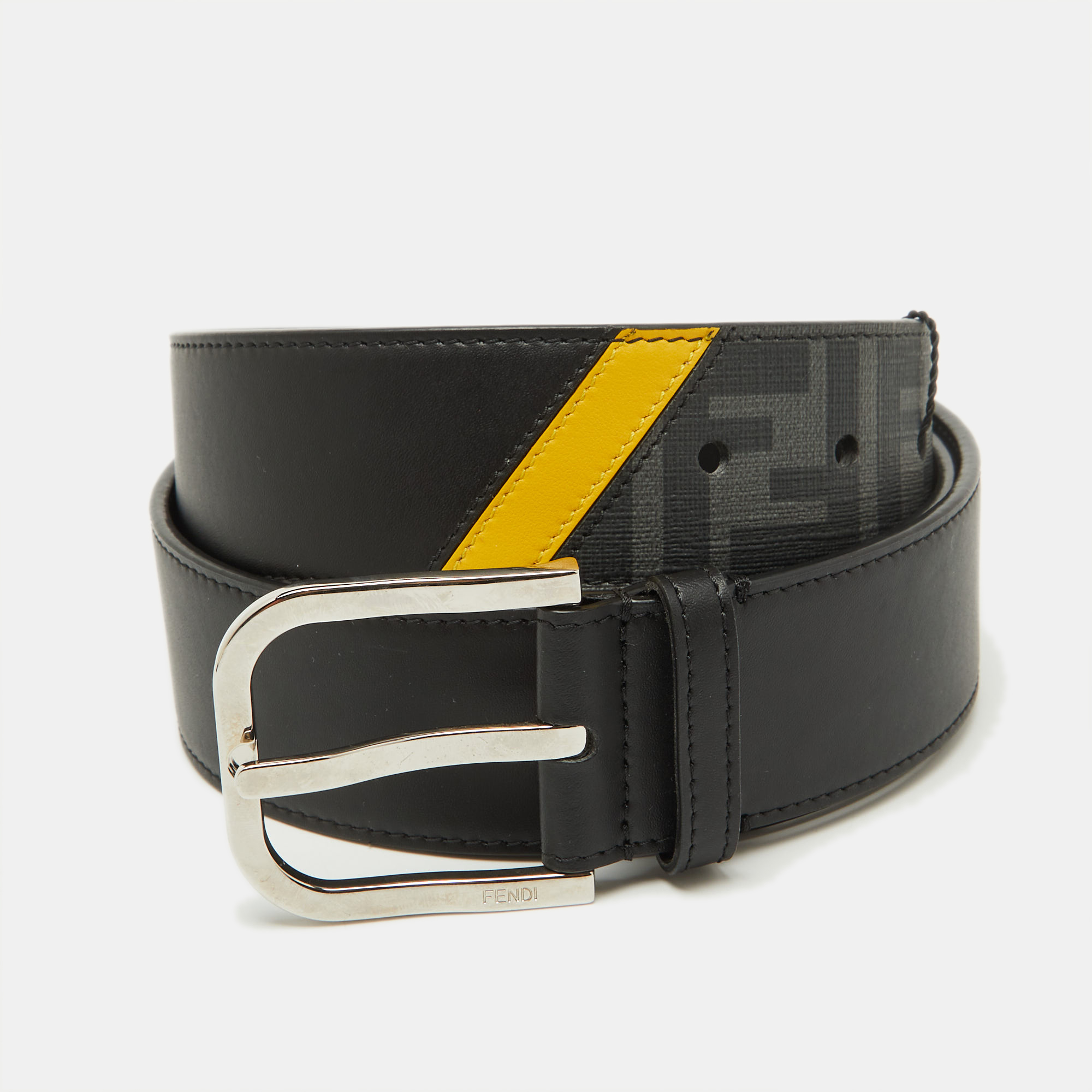 

Fendi Black Leather and Zucca Canvas Buckle Belt