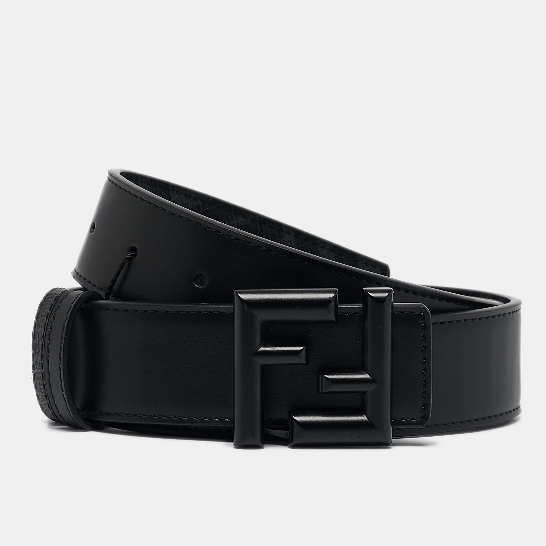 

Fendi Black Zucca Coated Canvas and Leather FF Reversible Buckle Belt