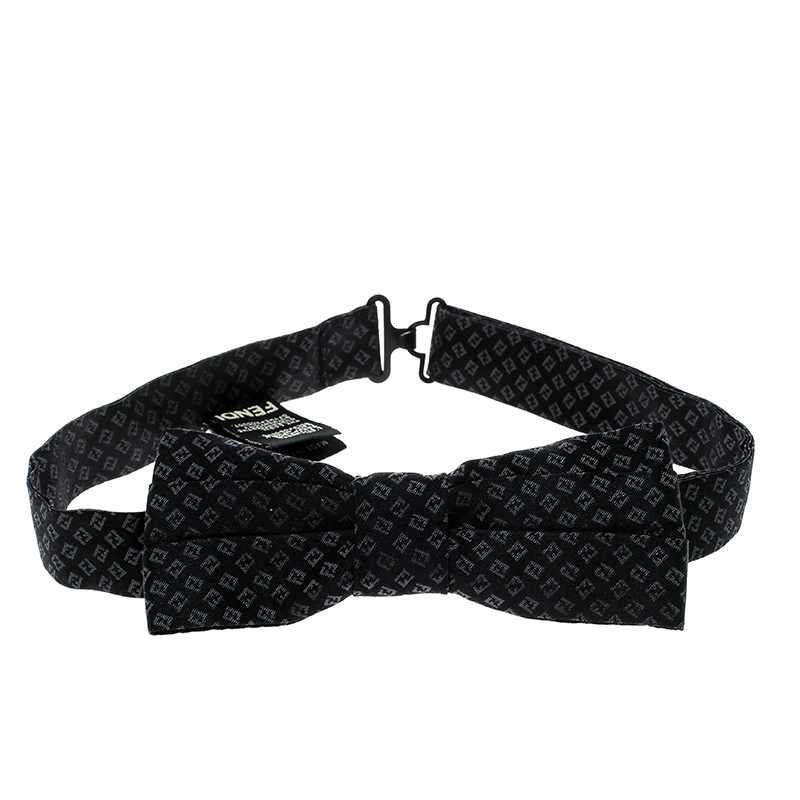 Fendi Black Mini Zucca Printed Silk Narrow Bow Tie