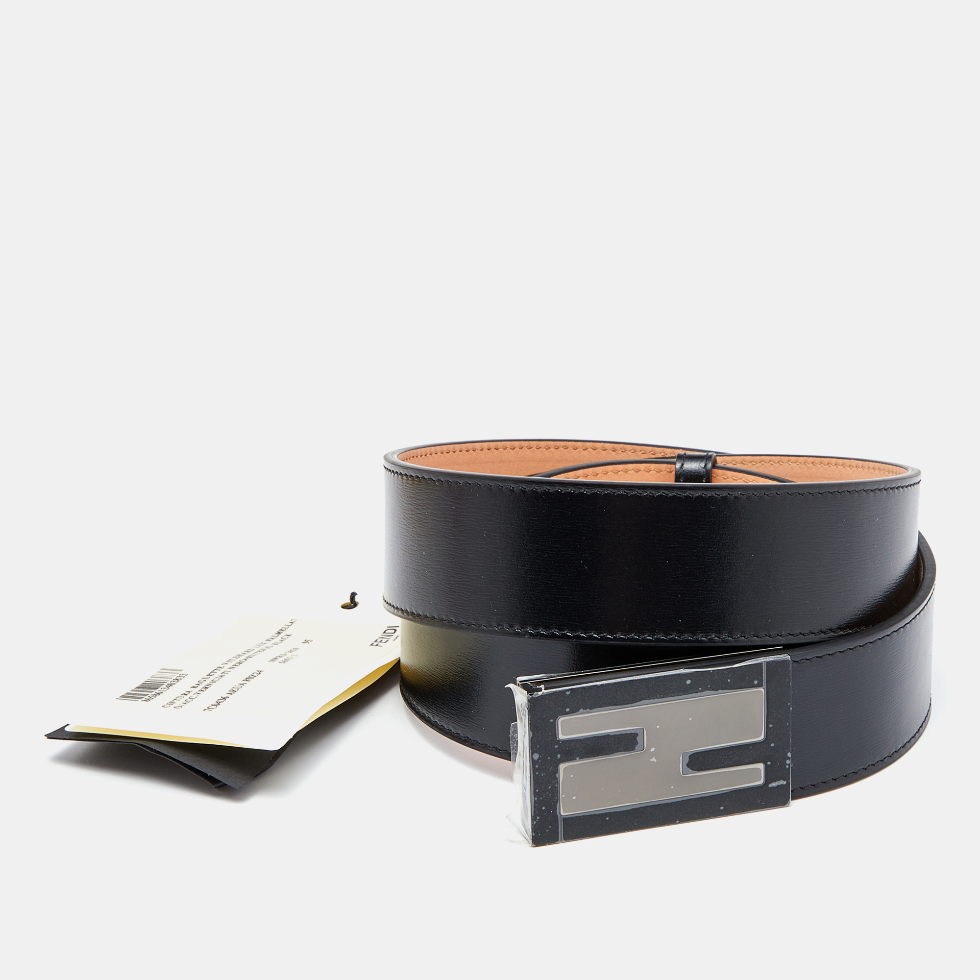 Pre Owned Fendi Black Leather Buckle Belt 95CM