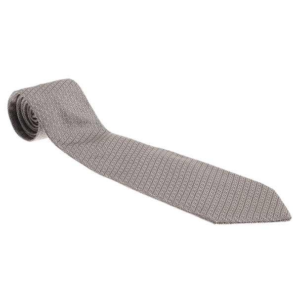 Fendi Grey FF Embroidered Silk Tie