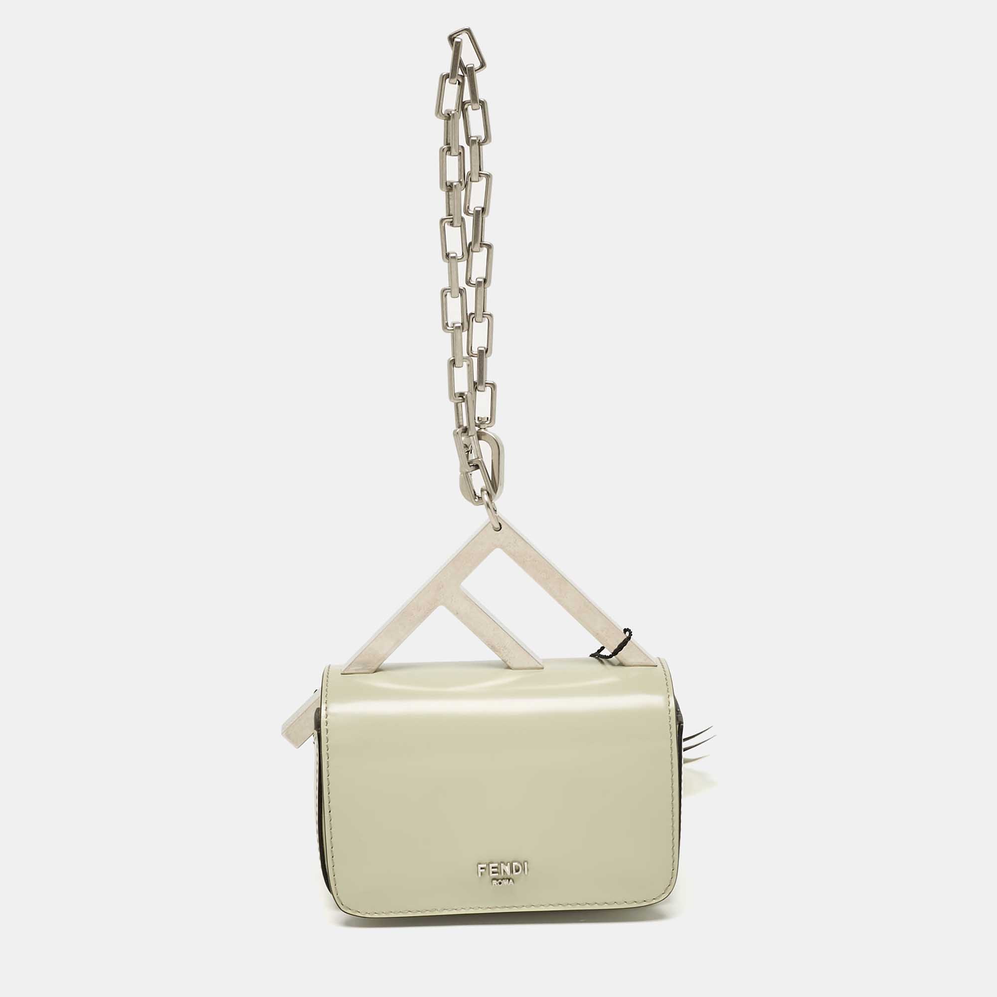 

Fendi Avocado Green Leather Nano F Chain Pouch