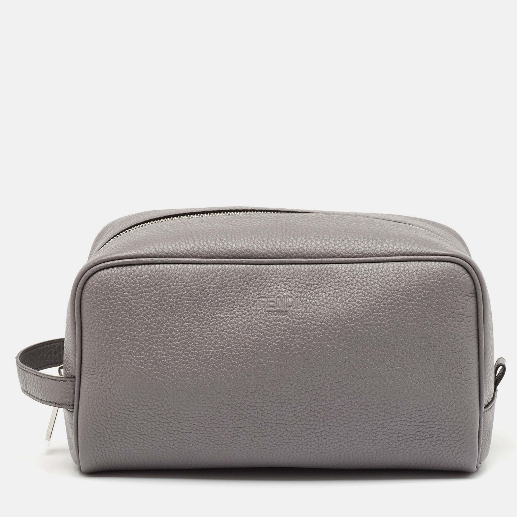 

Fendi Grey Leather Travel Kit Pouch