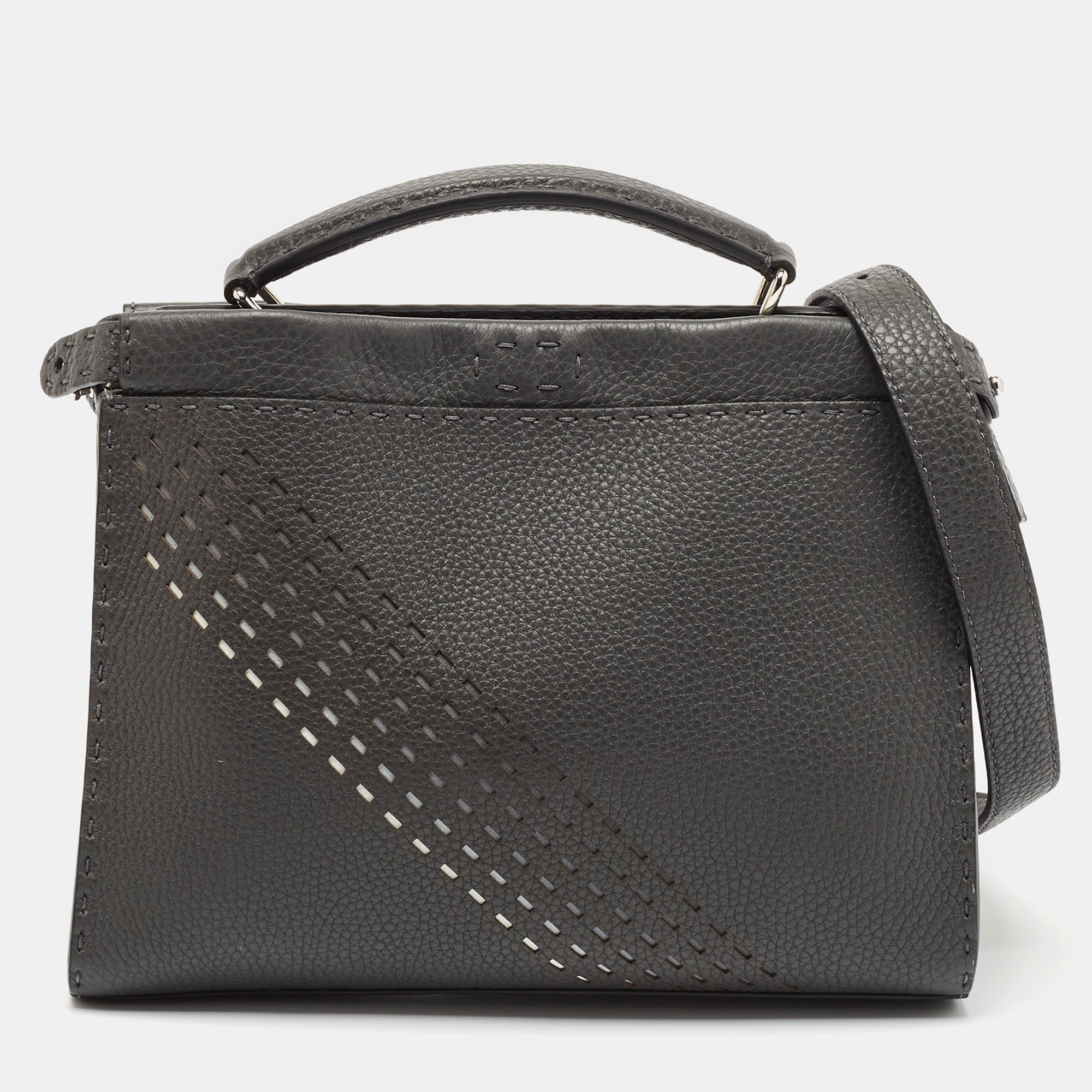 

Fendi Grey Leather Mini Peekaboo Iconic Fit Briefcase