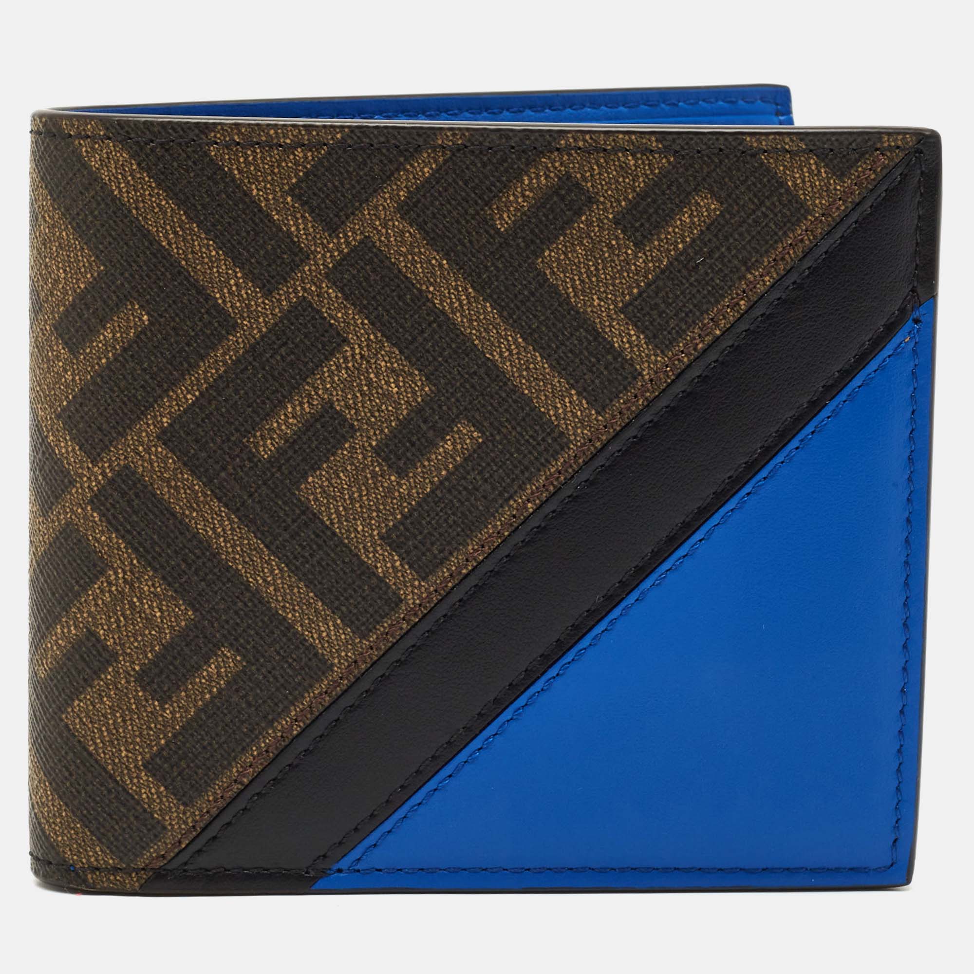 

Fendi Tobacco/Blue Zucca and Leather Bifold Wallet, Brown