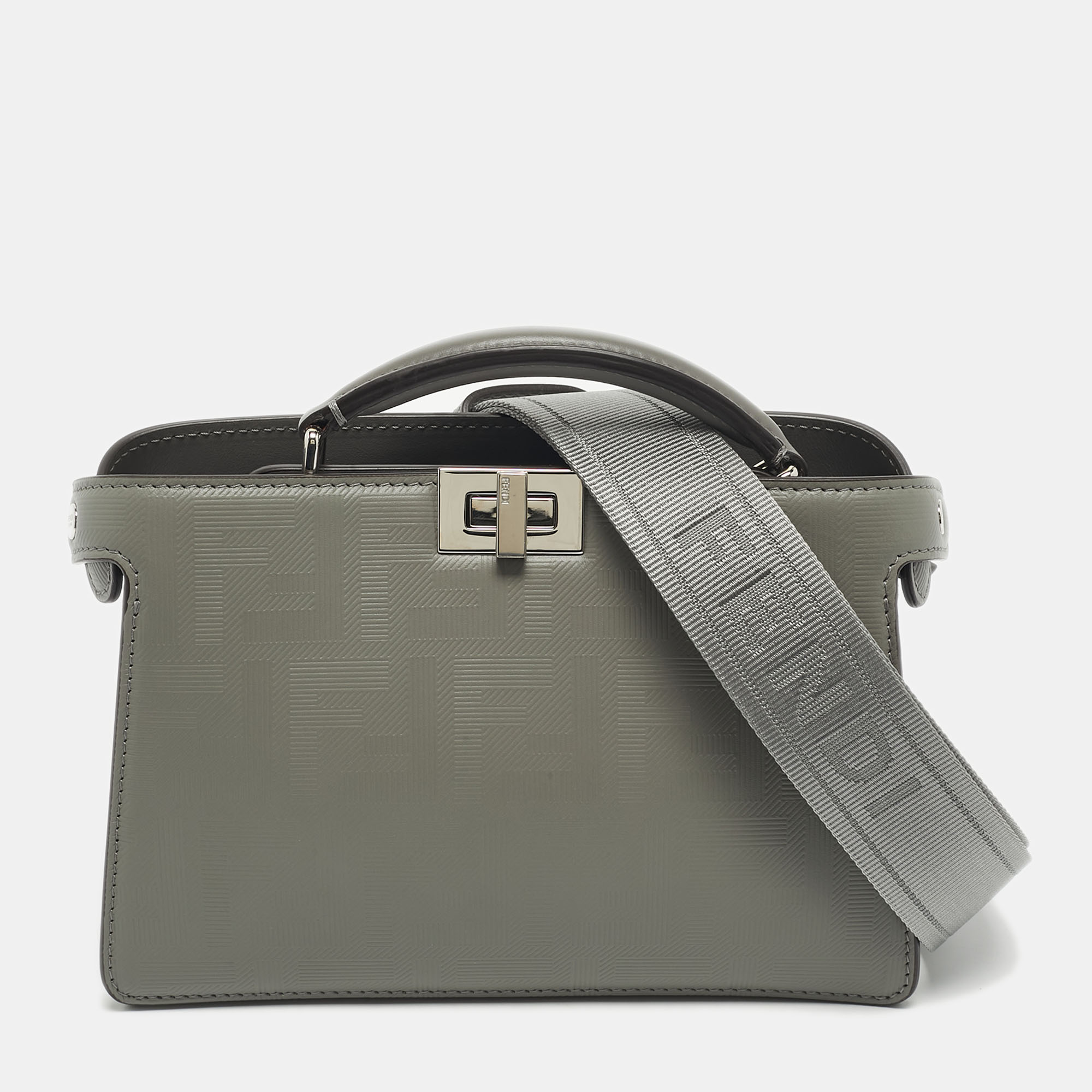 

Fendi Grey Zucca Embossed Leather Peekaboo Iseeu X-Cross Bag