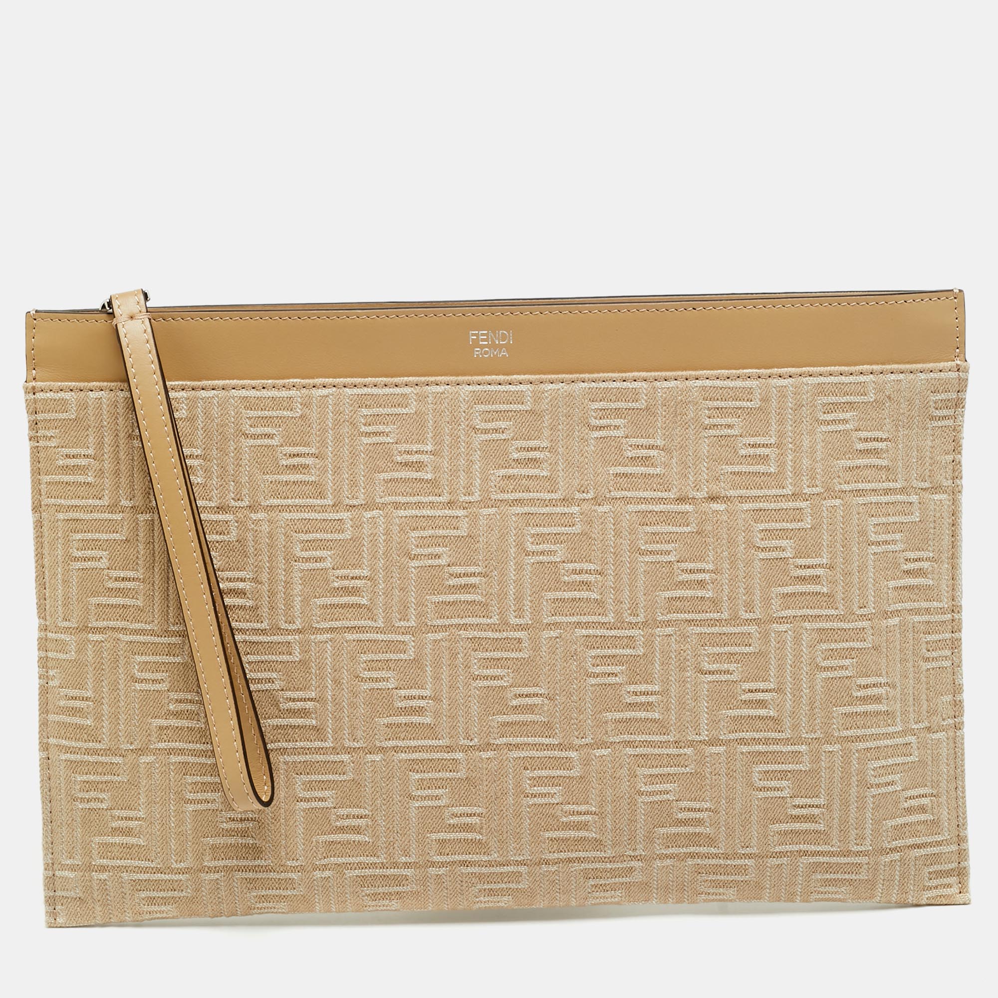 

Fendi  Beige FF Jacquard Canvas Flat Pouch