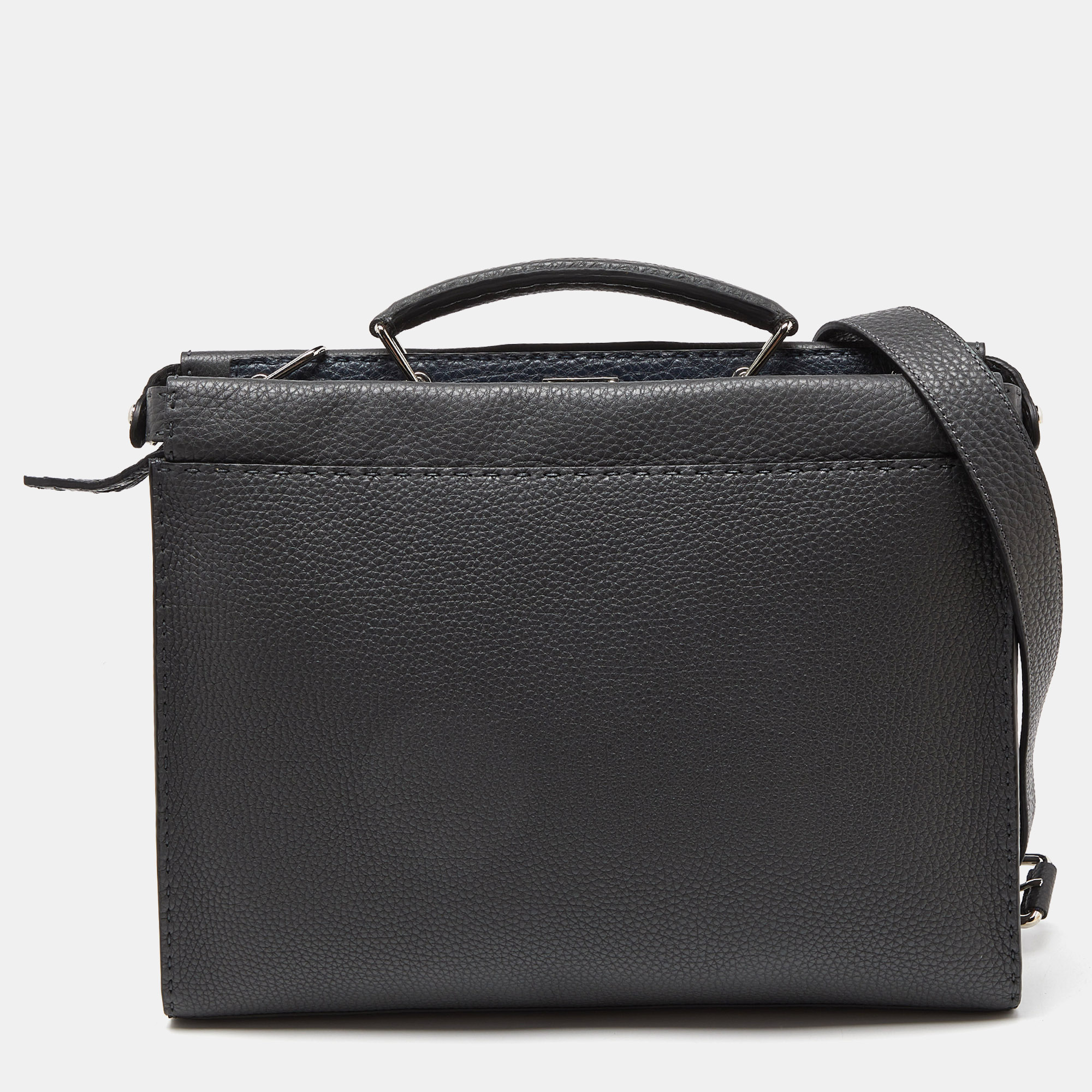 Pre-owned Fendi Grey Romano Selleria Leather Peekaboo Iseeu Briefcase