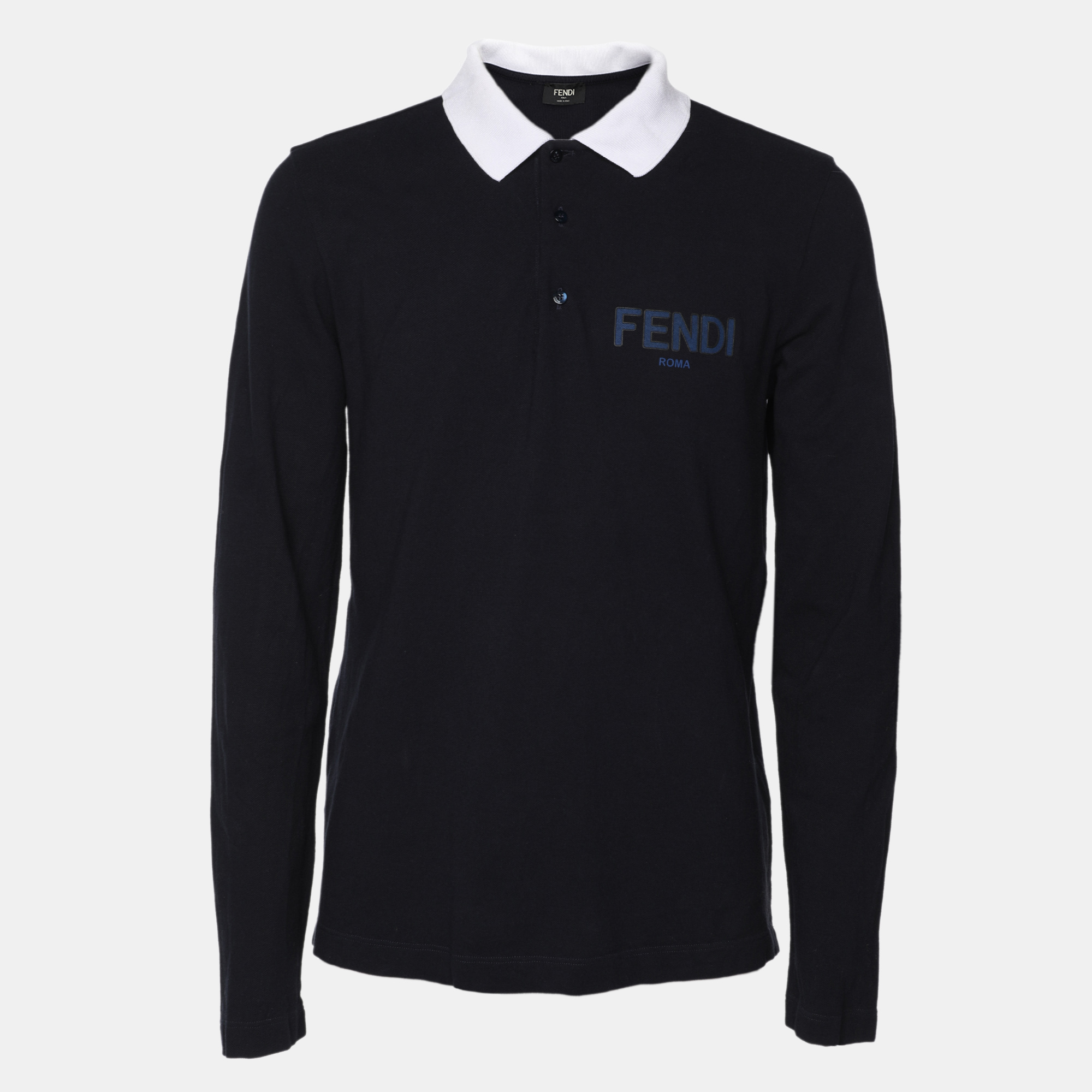 

Fendi Navy Blue Cotton Knit Long Sleeve Polo Shirt M