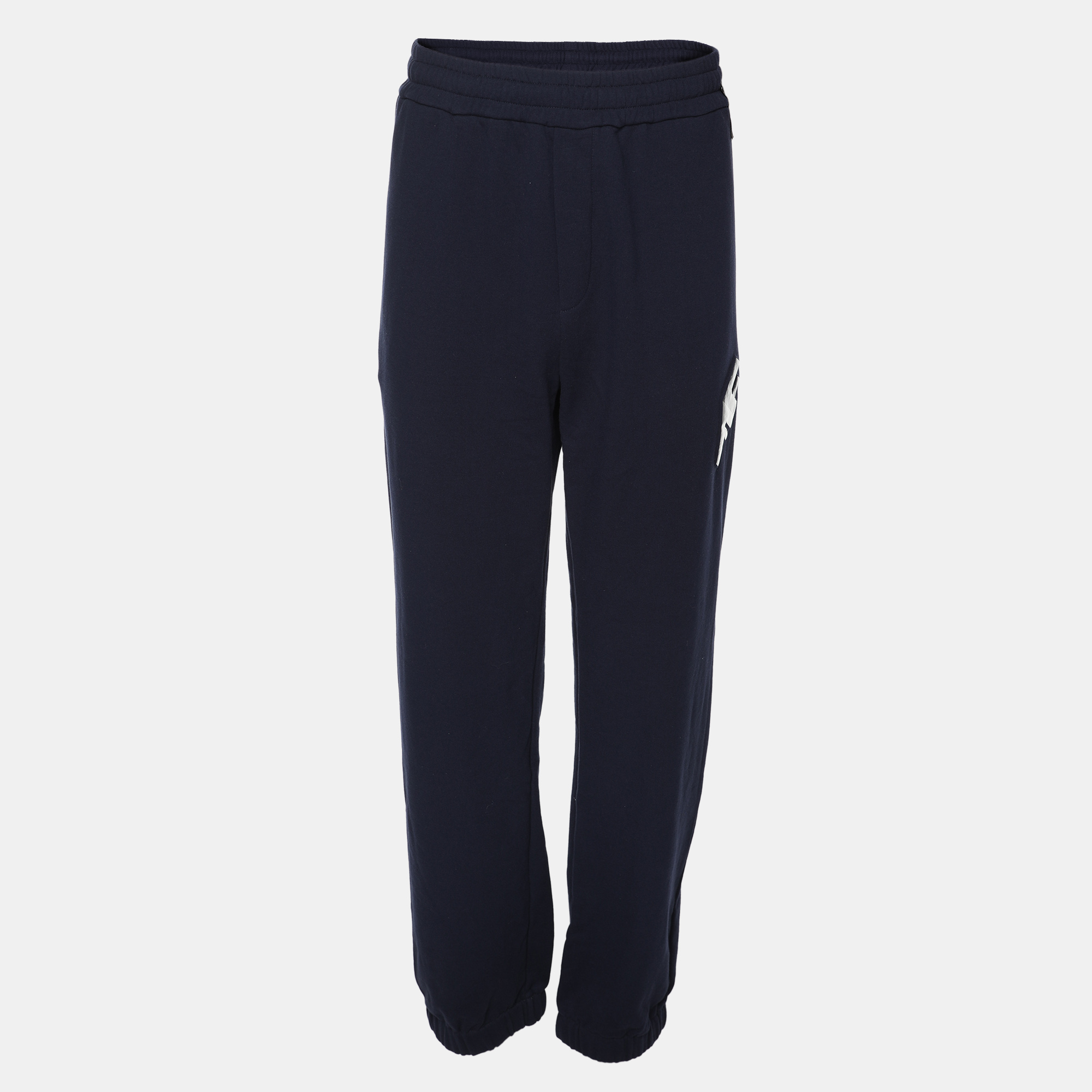 

Fendi Navy Blue Cotton Knit FF Block Embossed Trousers XXL