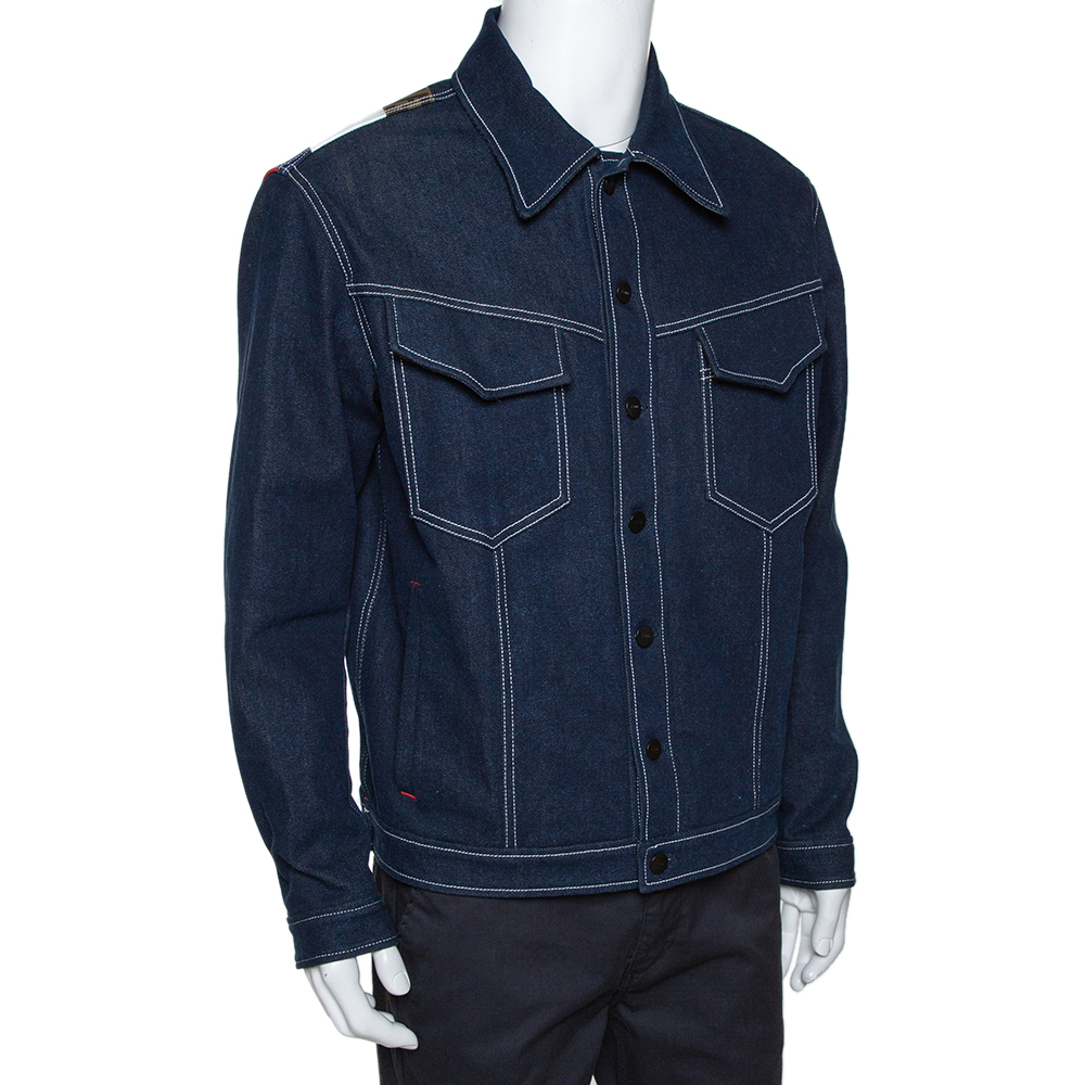 

Fendi Navy Blue Denim & Latex Embossed Logo Detail Jacket