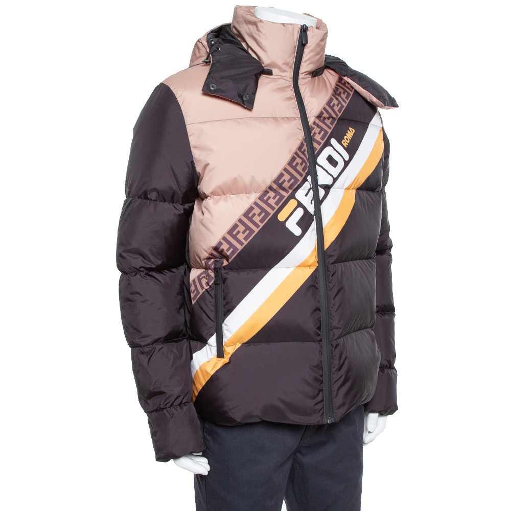 

Fendi Black Synthetic Logo Printed Hoodie Puffer Jacket