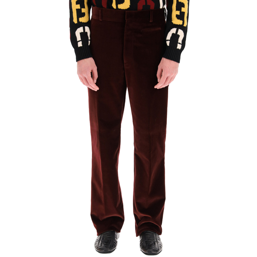 

Fendi Burgandy Velvet Trousers Size IT 50, Burgundy