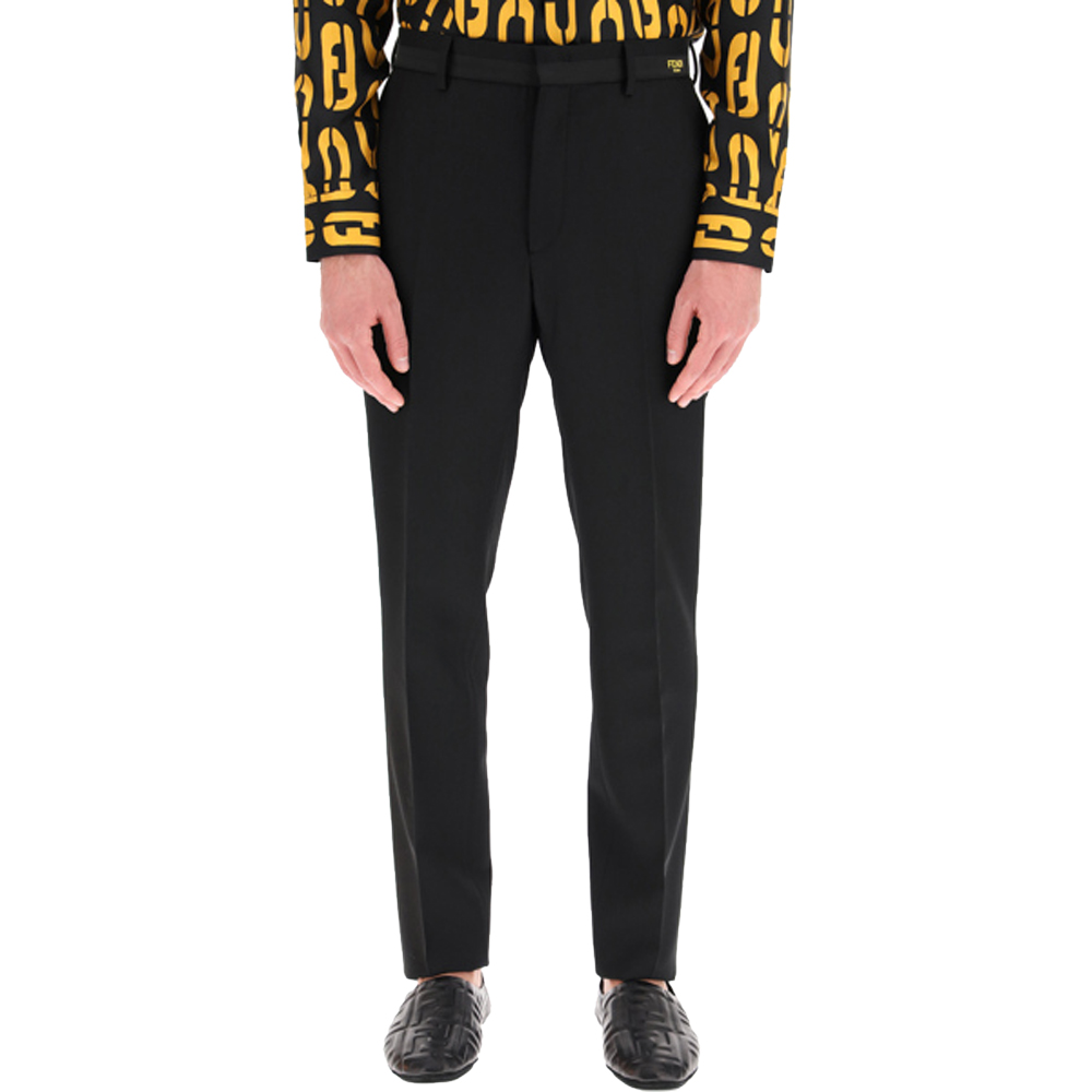 

Fendi Black Wool Trousers With Logo Size IT 48
