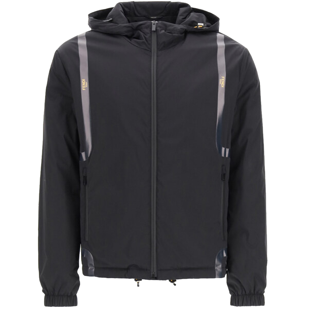 Pre-owned Fendi Grey Logo Tape Hooded Jacket Size Eu 48