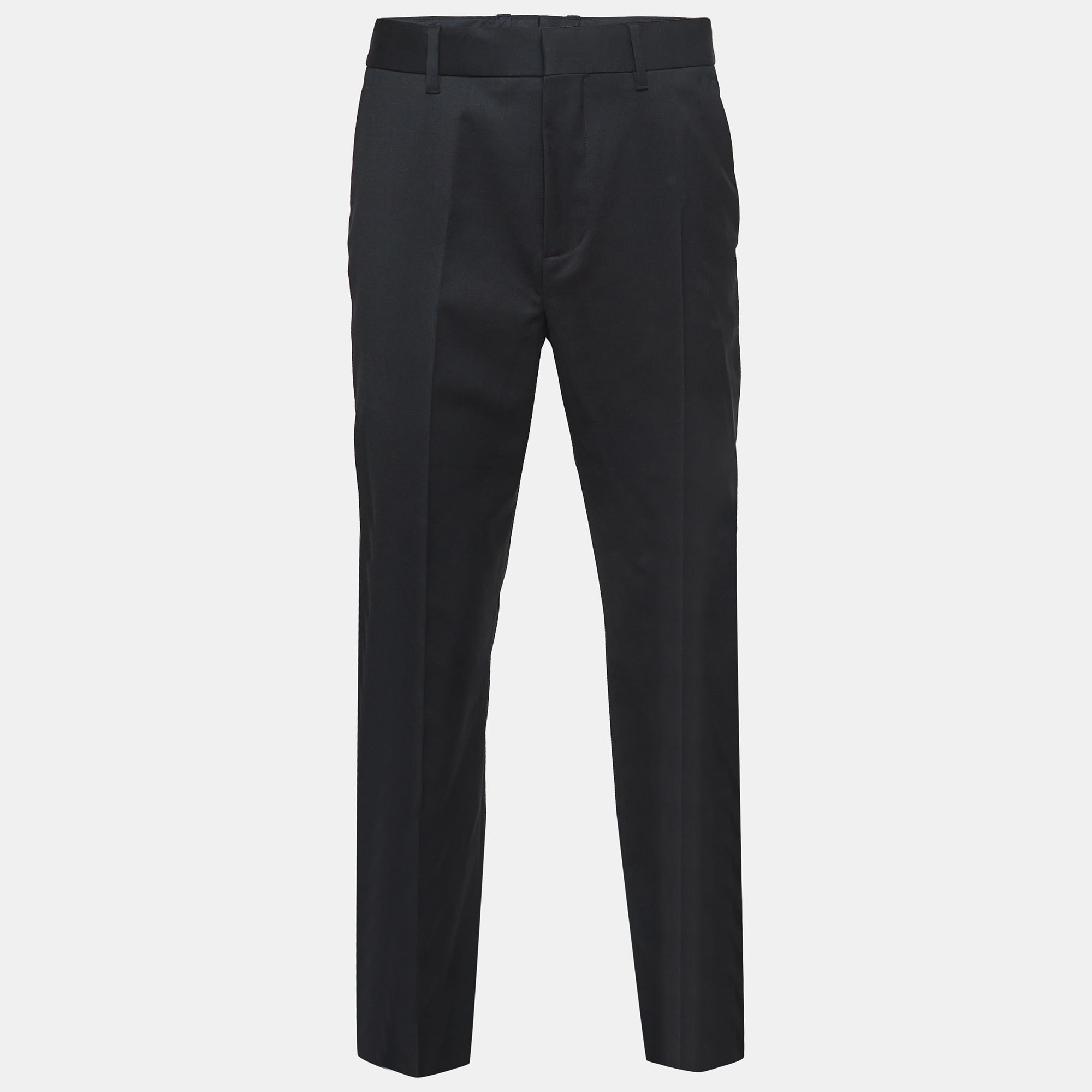 Pre-owned Fendi Black Wool-blend Trousers L