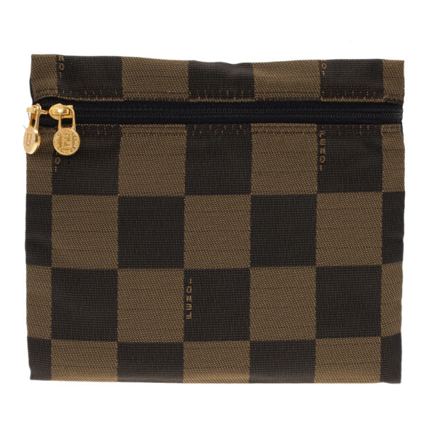 Pre Owned Fendi Brown Checkered Vintage Pouch