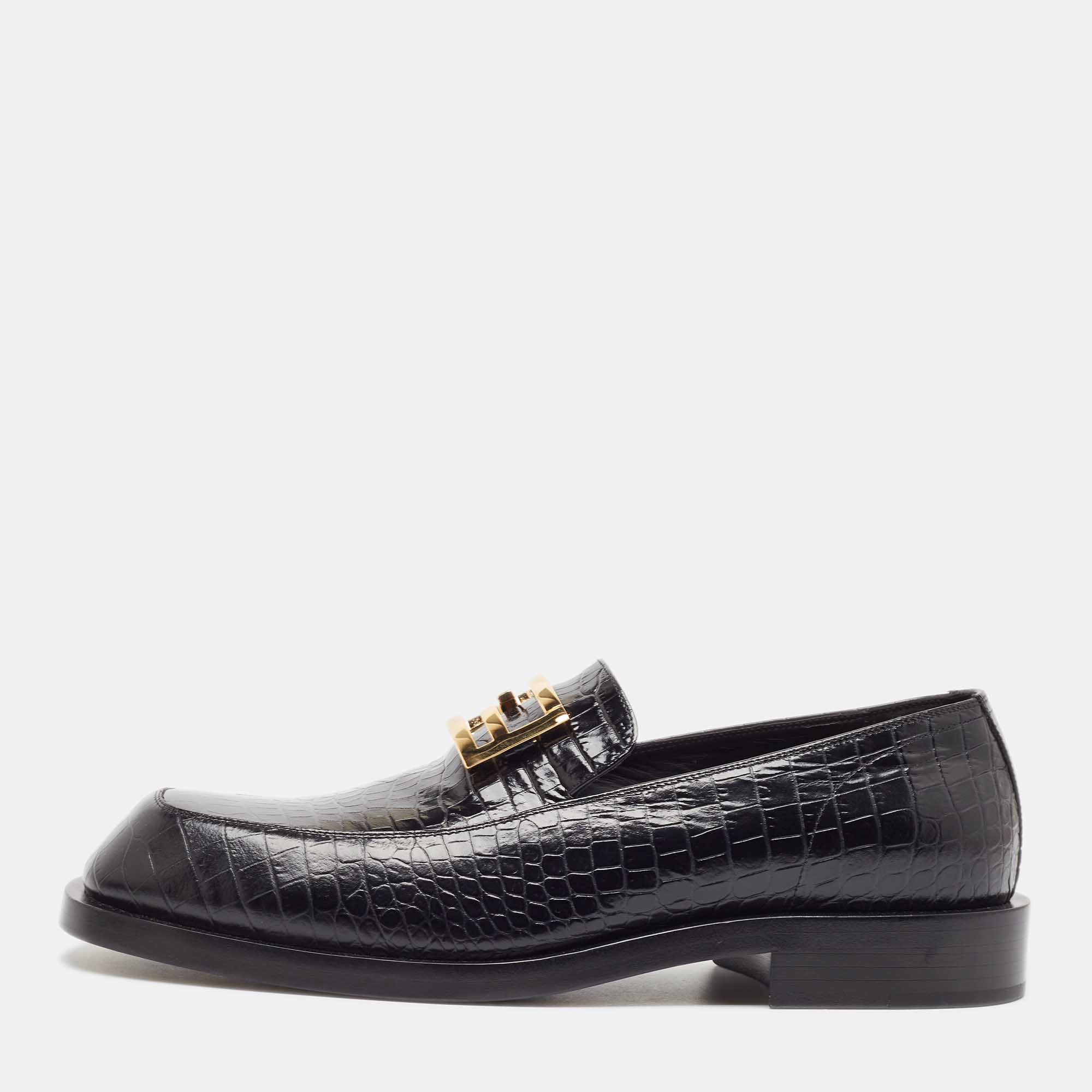 

Fendi Black Cro Embossed Leather Ff Baguette-Motif Loafers Size 42