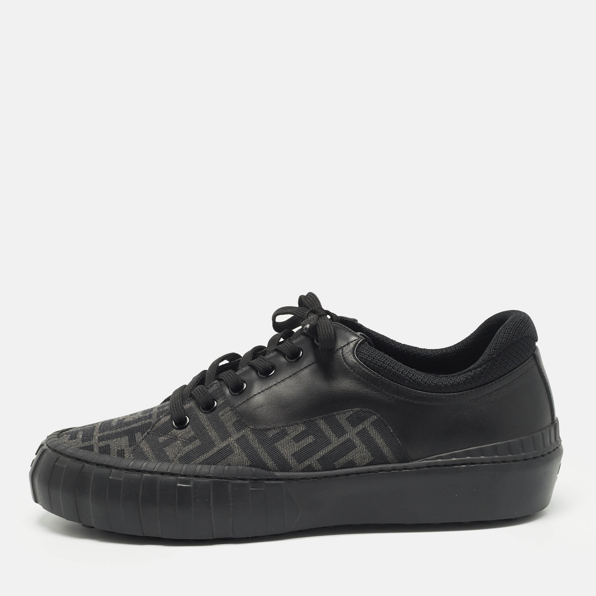 

Fendi Black Zucca Fabric and Leather Low Top Sneakers Size 46