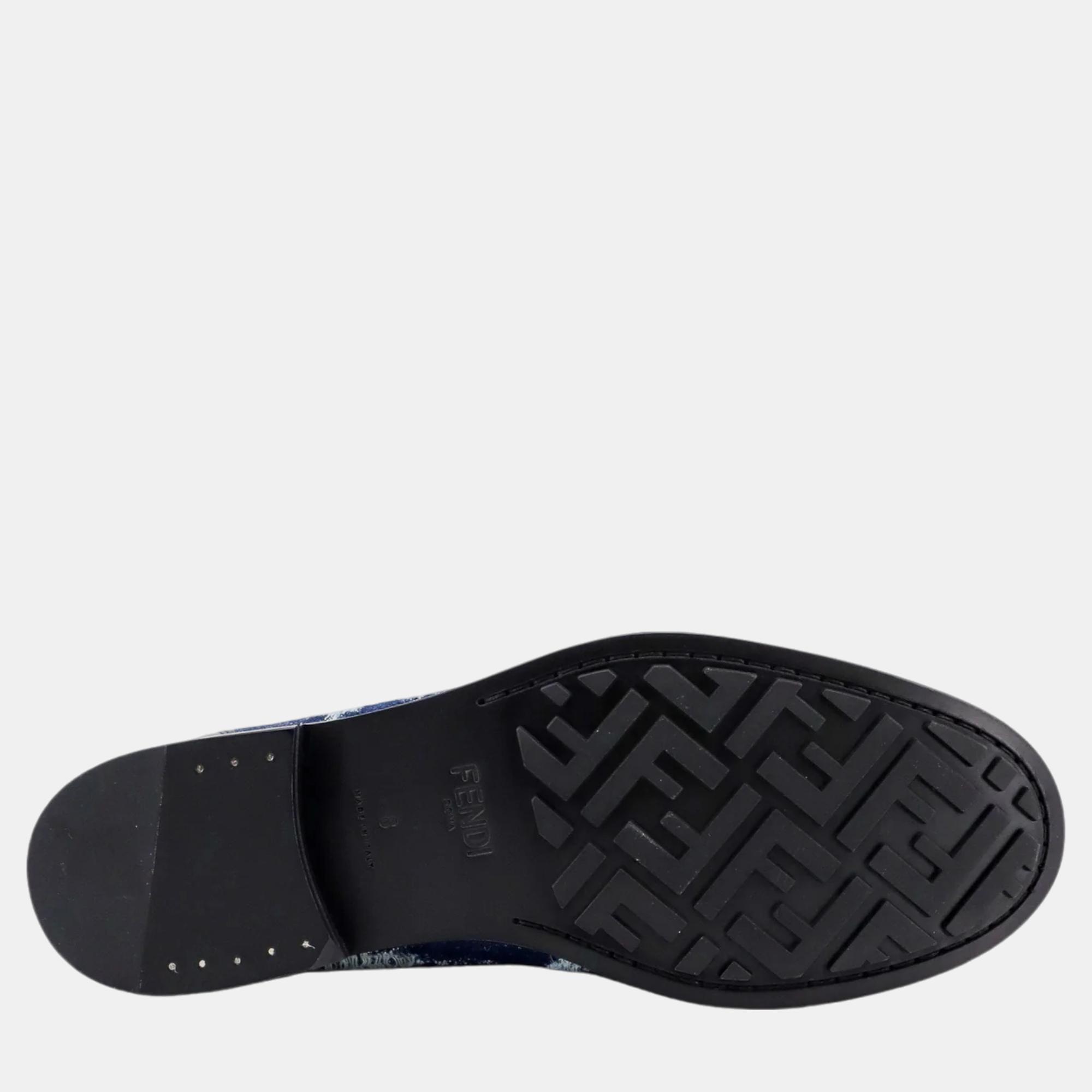 Fendi Multicolor Denim and Leather O` Lock Loafers  EU 38 