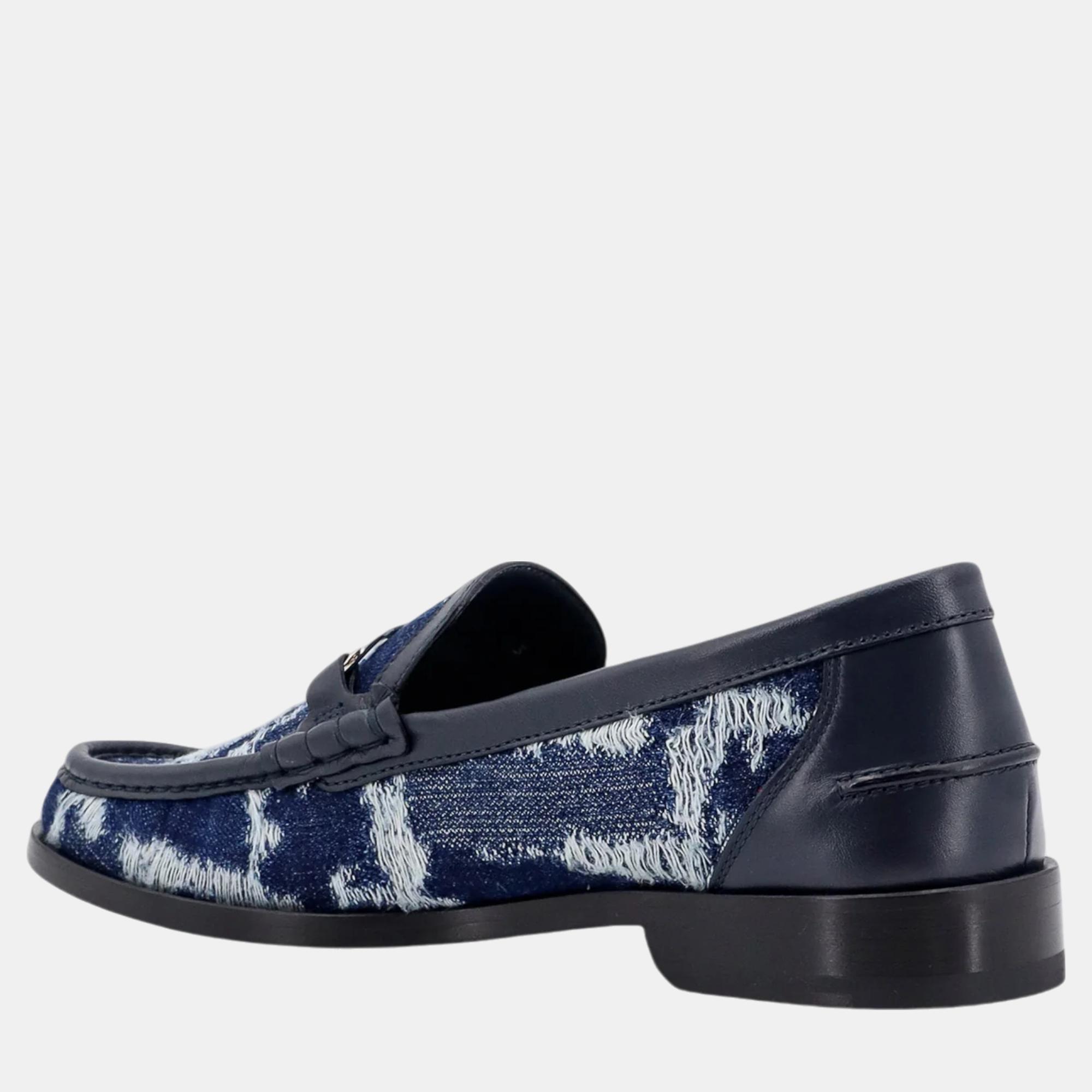 Fendi Multicolor Denim and Leather O` Lock Loafers  EU 38 