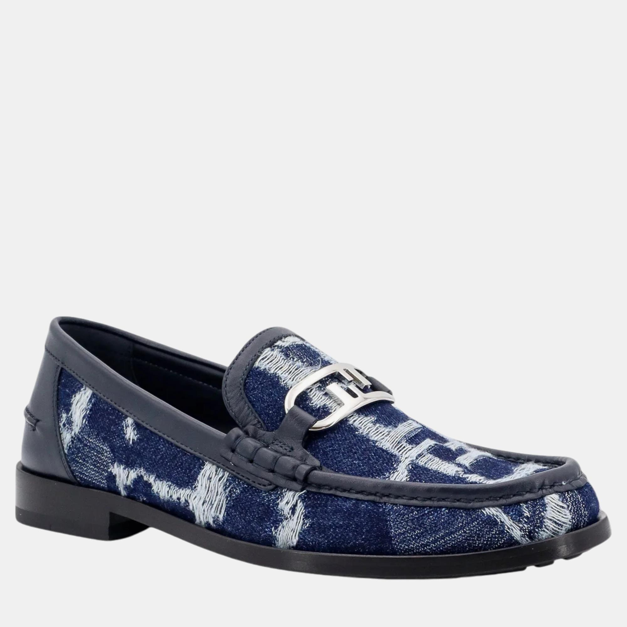 Fendi Multicolor Denim and Leather O` Lock Loafers  EU 38 