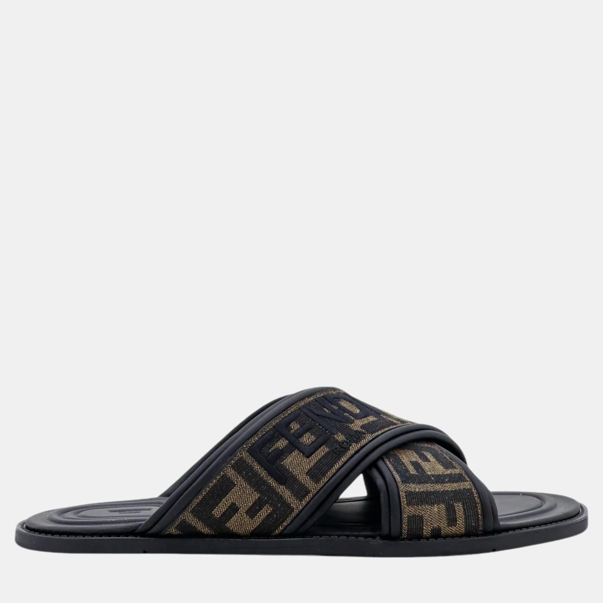 

Fendi Black FF Slide Sandals EU 38, Brown