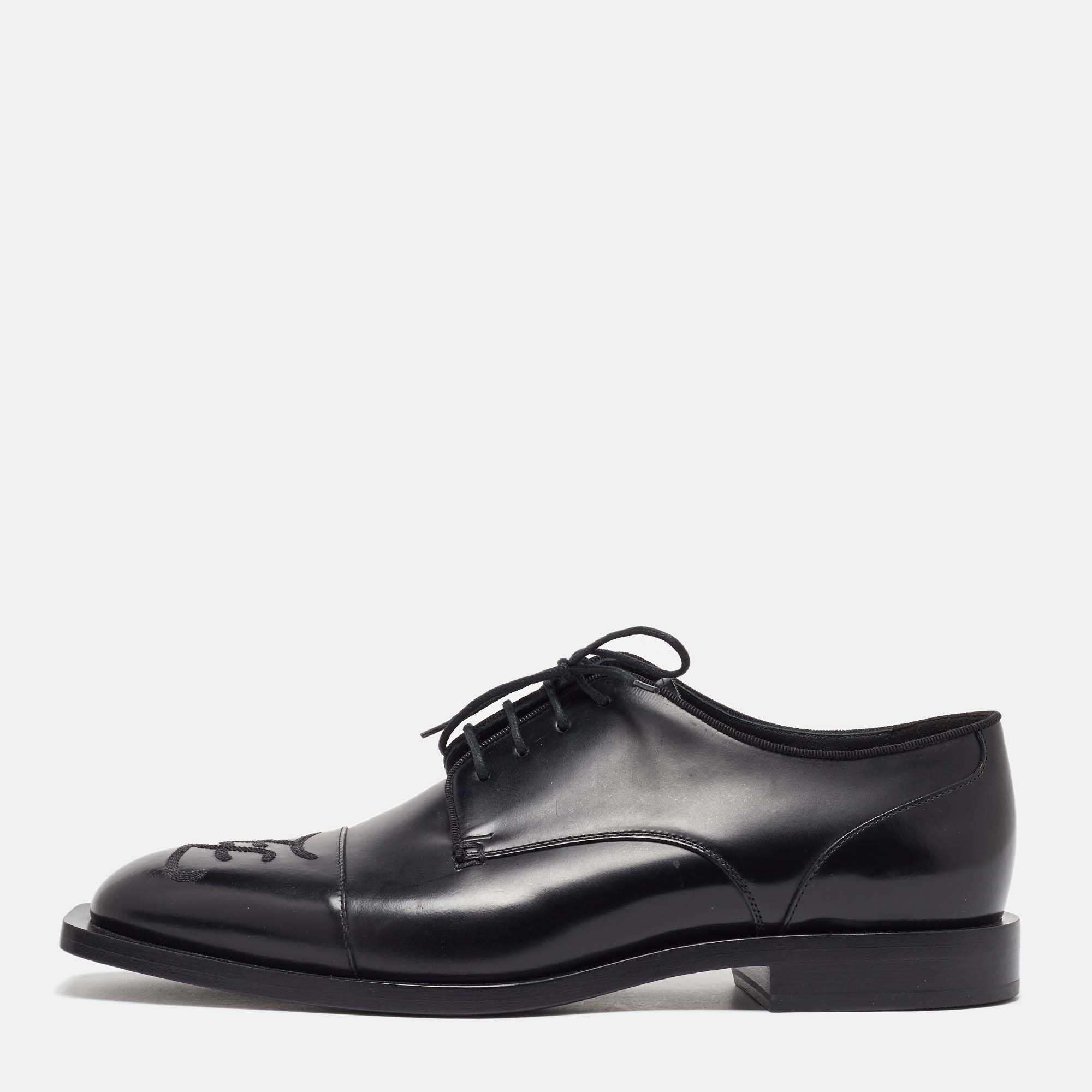 

Fendi Black Leather FF Karligraphy Lace Up Derby Size 43