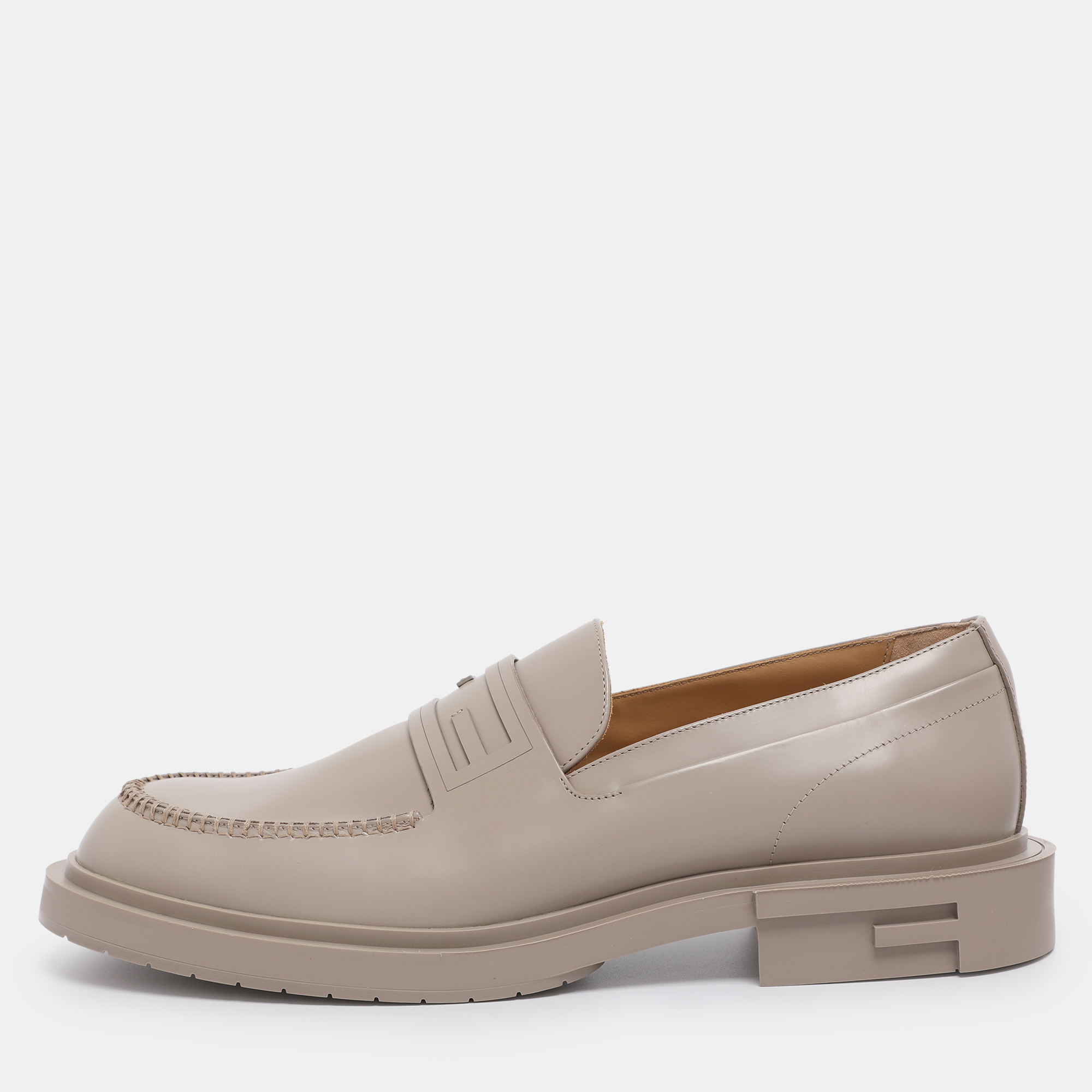 

Fendi Grey Leather Frame Slip On Loafers 44