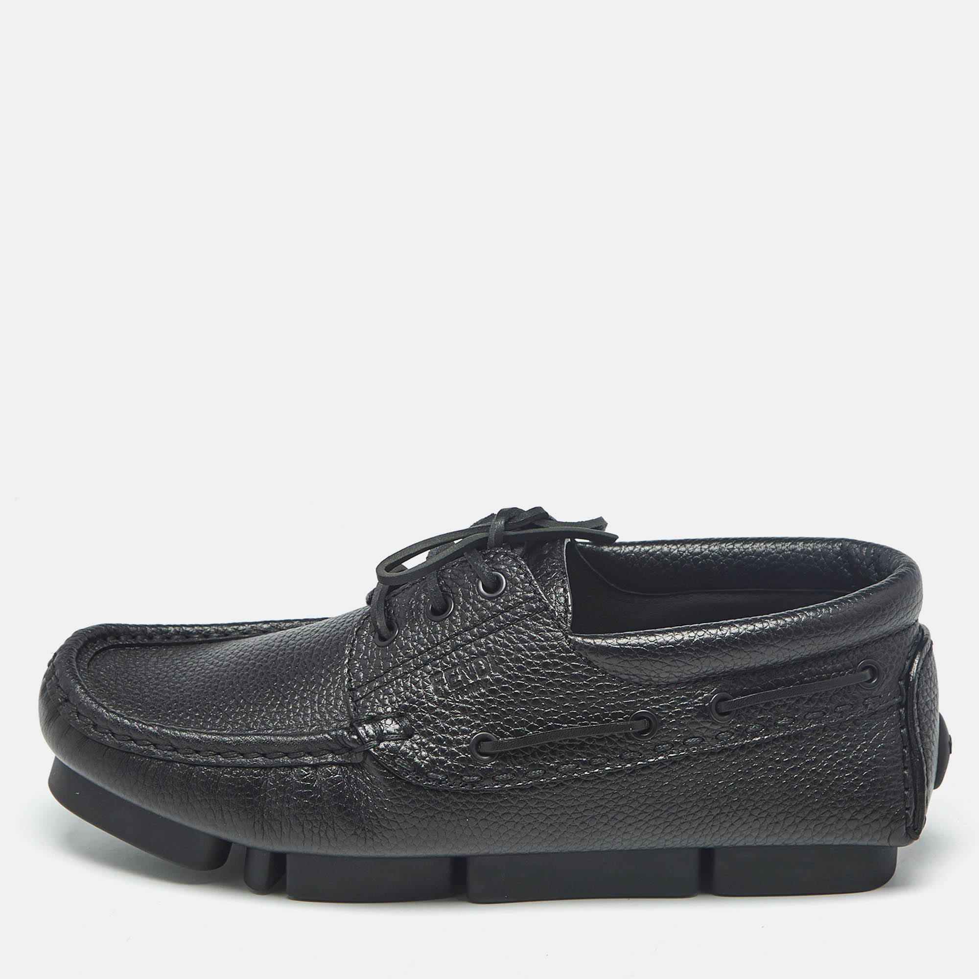 

Fendi Black Leather FF Lace Up Loafers Size 42