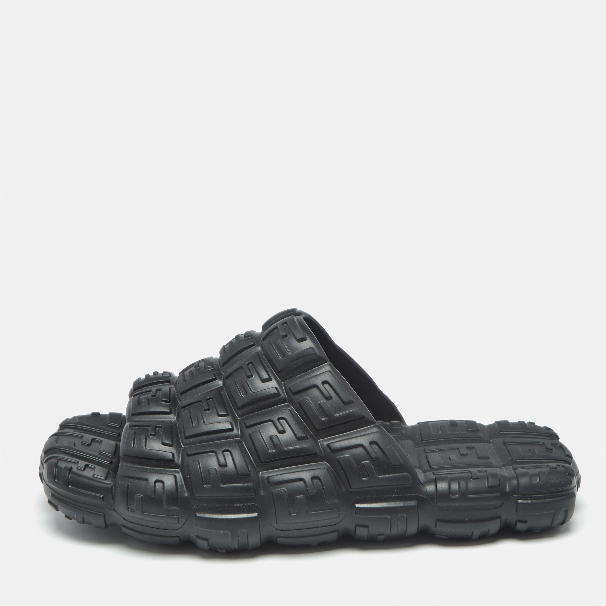 

Fendi Black FF Logo Print Rubber Flip Flops Size 46